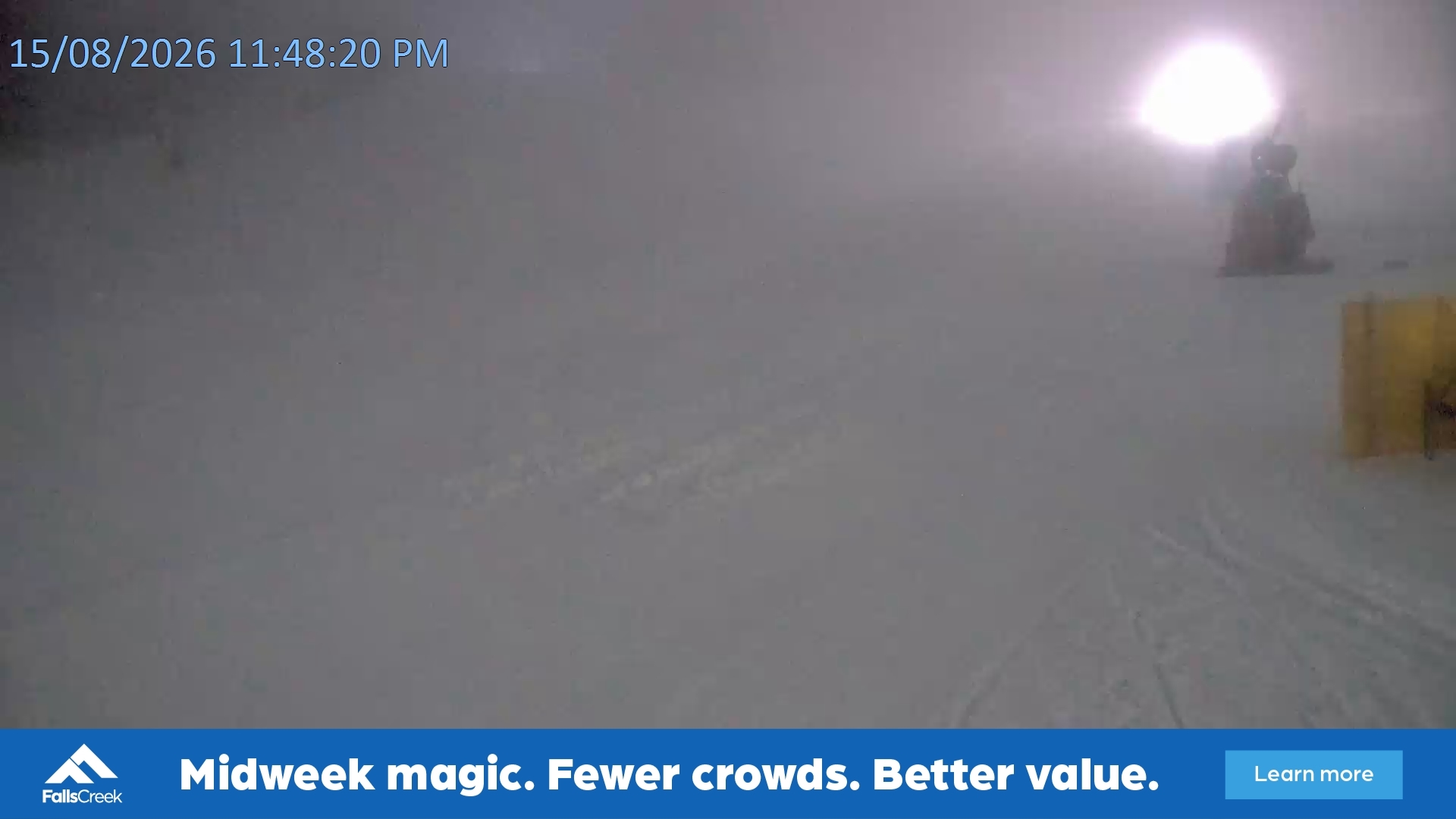 Falls Creek Towers Chair snow cam captured at 15 August 2026 at 11:56 pm AEST