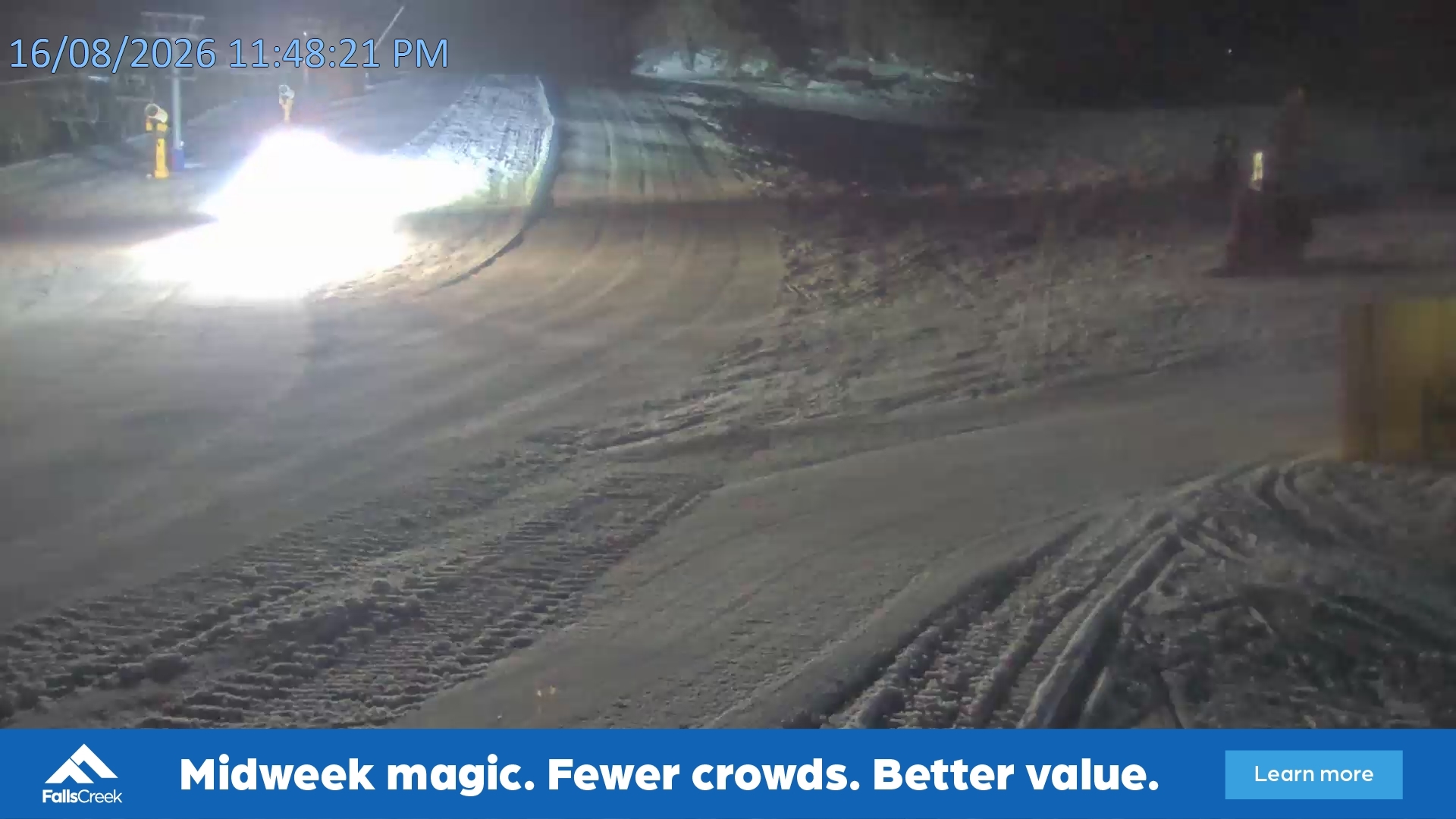 Falls Creek Towers Chair snow cam captured at 16 August 2026 at 11:57 pm AEST