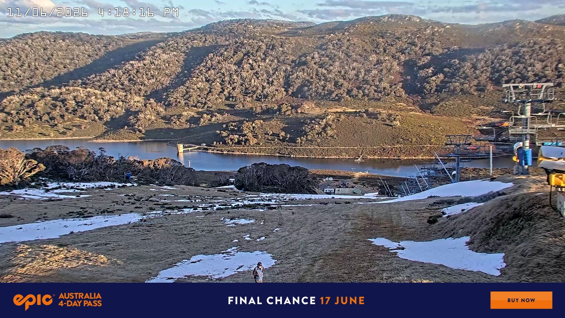 Falls Creek Main Street snow cam captured at 11 June 2026, 6:20 am