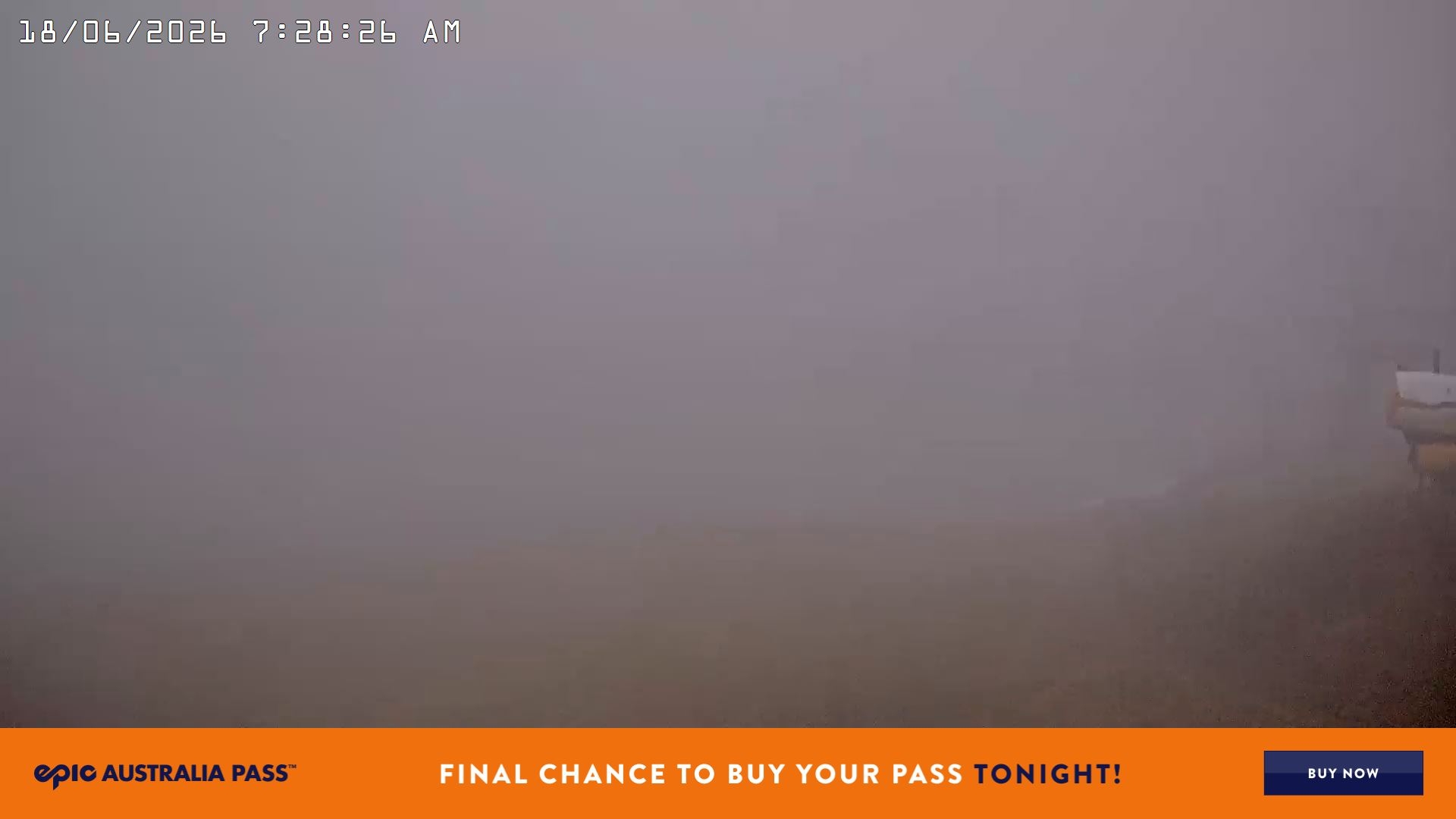 Falls Creek Main Street snow cam captured at 17 June 2026, 9:34 pm