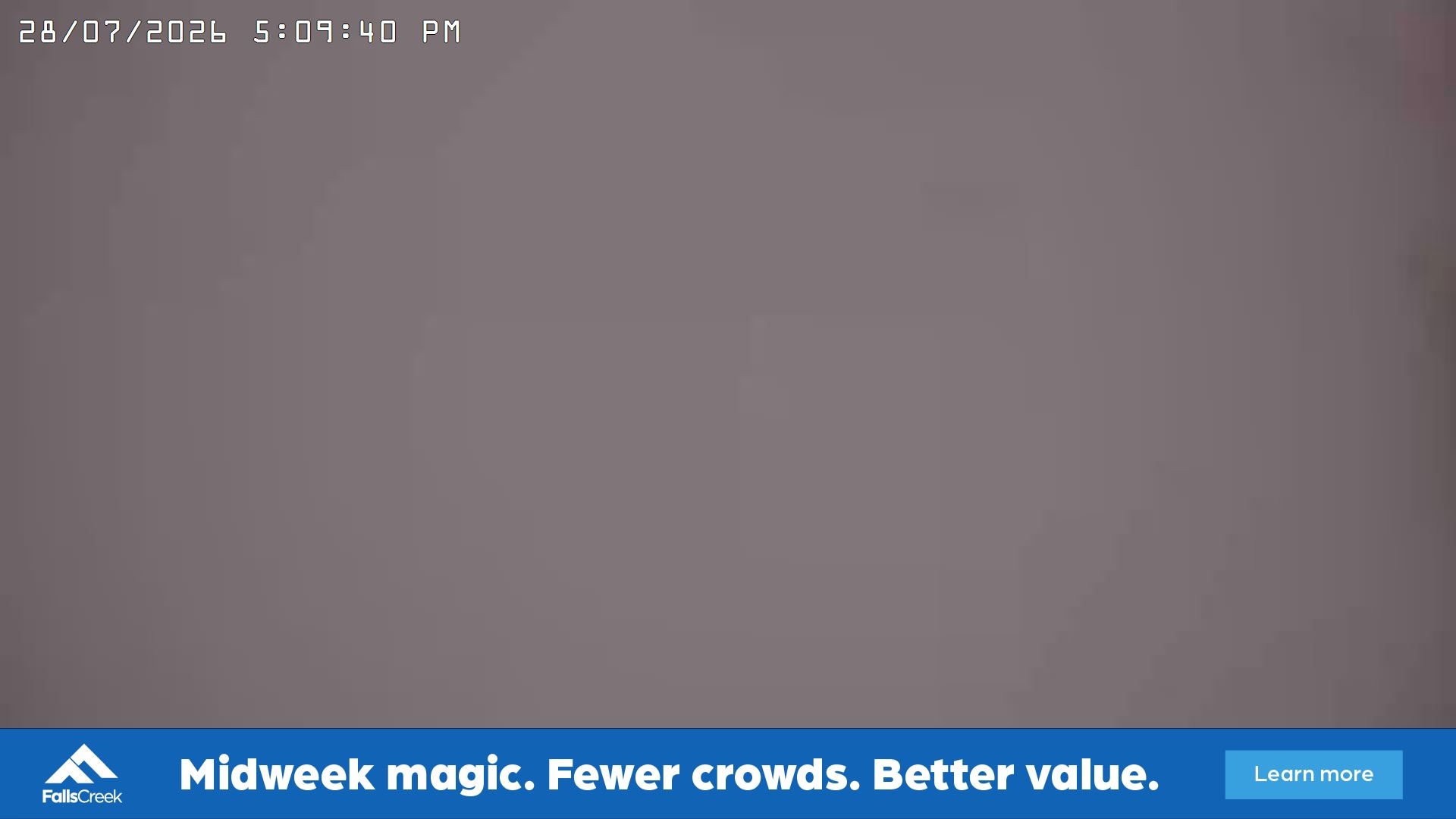 Falls Creek Main Street snow cam captured at 28 July 2026 at 5:12 pm AEST