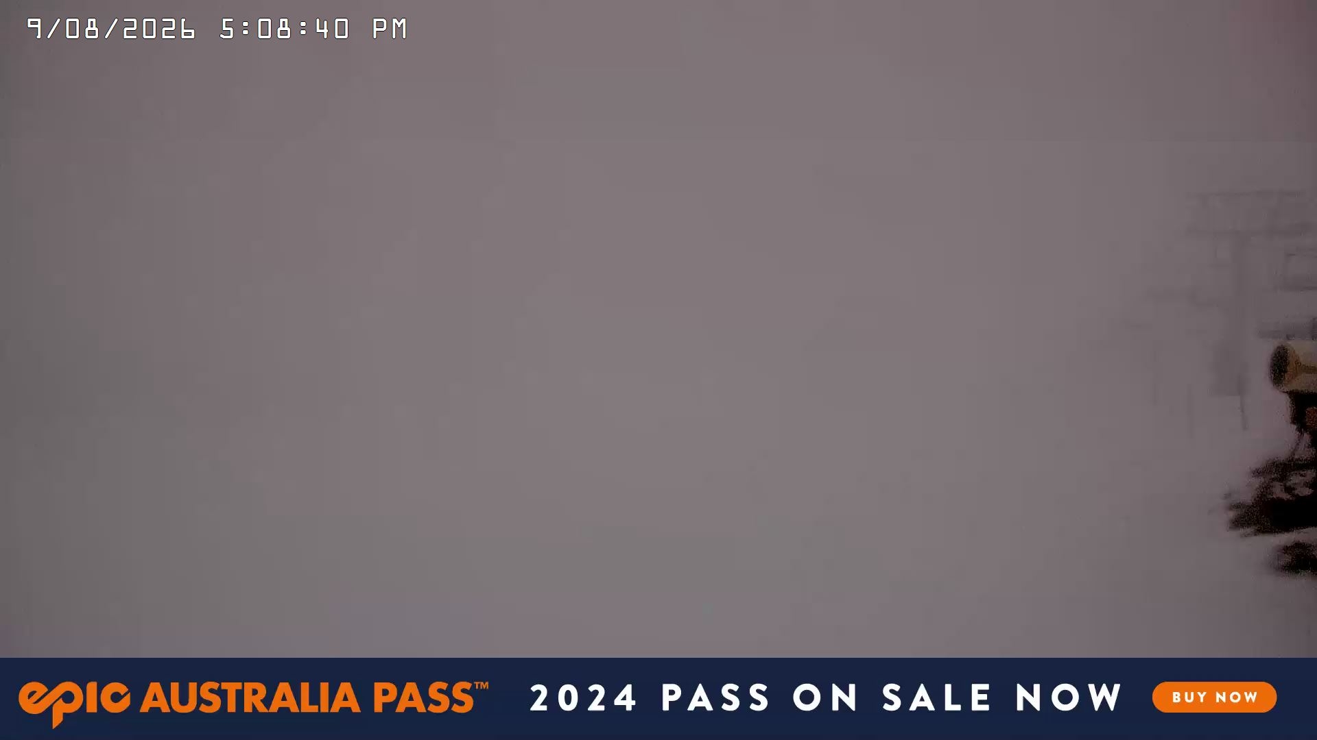 Falls Creek Main Street snow cam captured at 9 August 2026 at 5:17 pm AEST