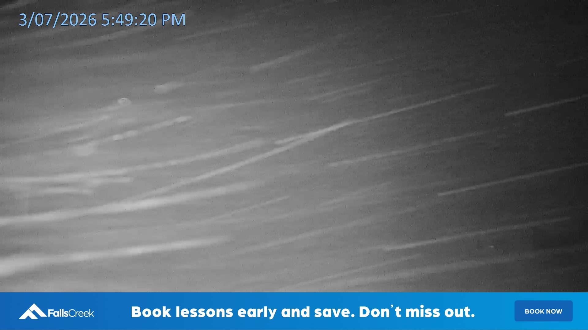 Falls Creek Mouse Trap snow cam captured at 3 July 2026 at 5:50 pm AEST