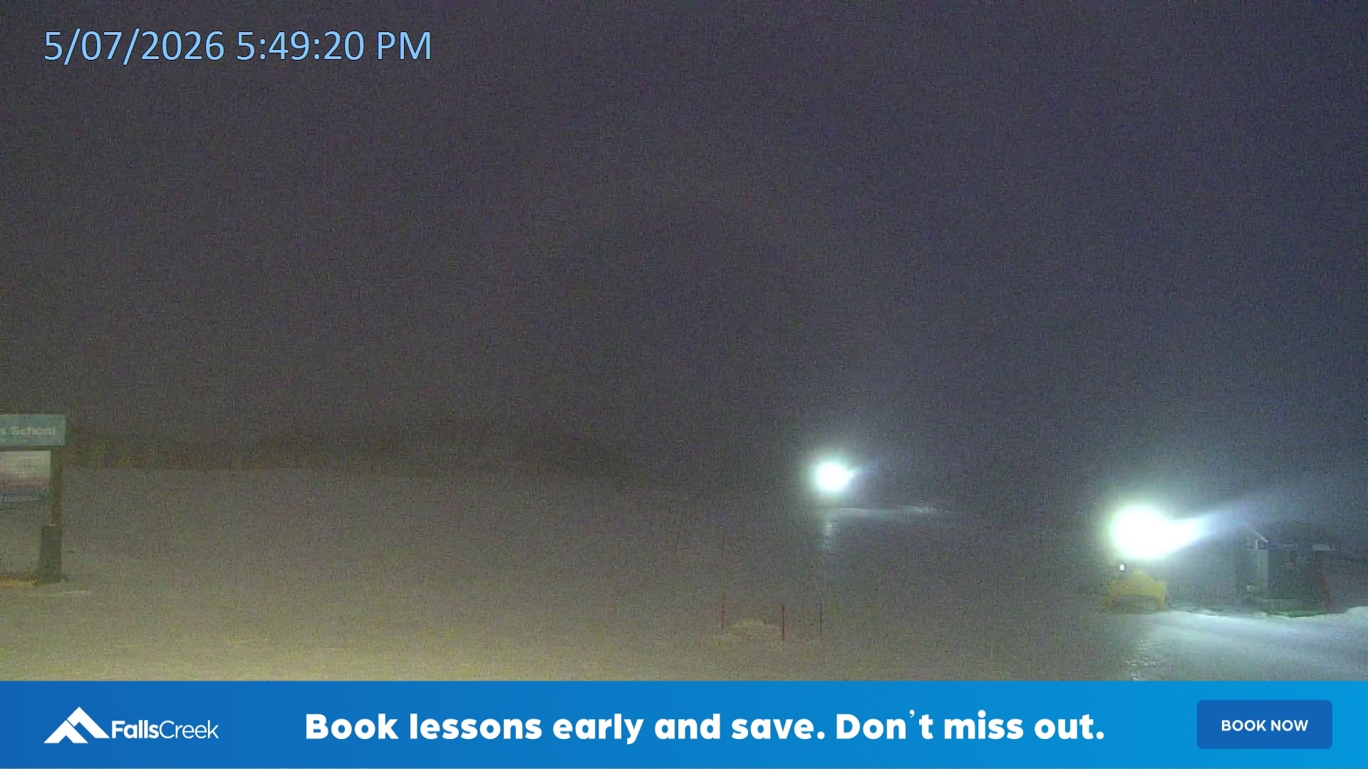 Falls Creek Mouse Trap snow cam captured at 5 July 2026 at 5:52 pm AEST