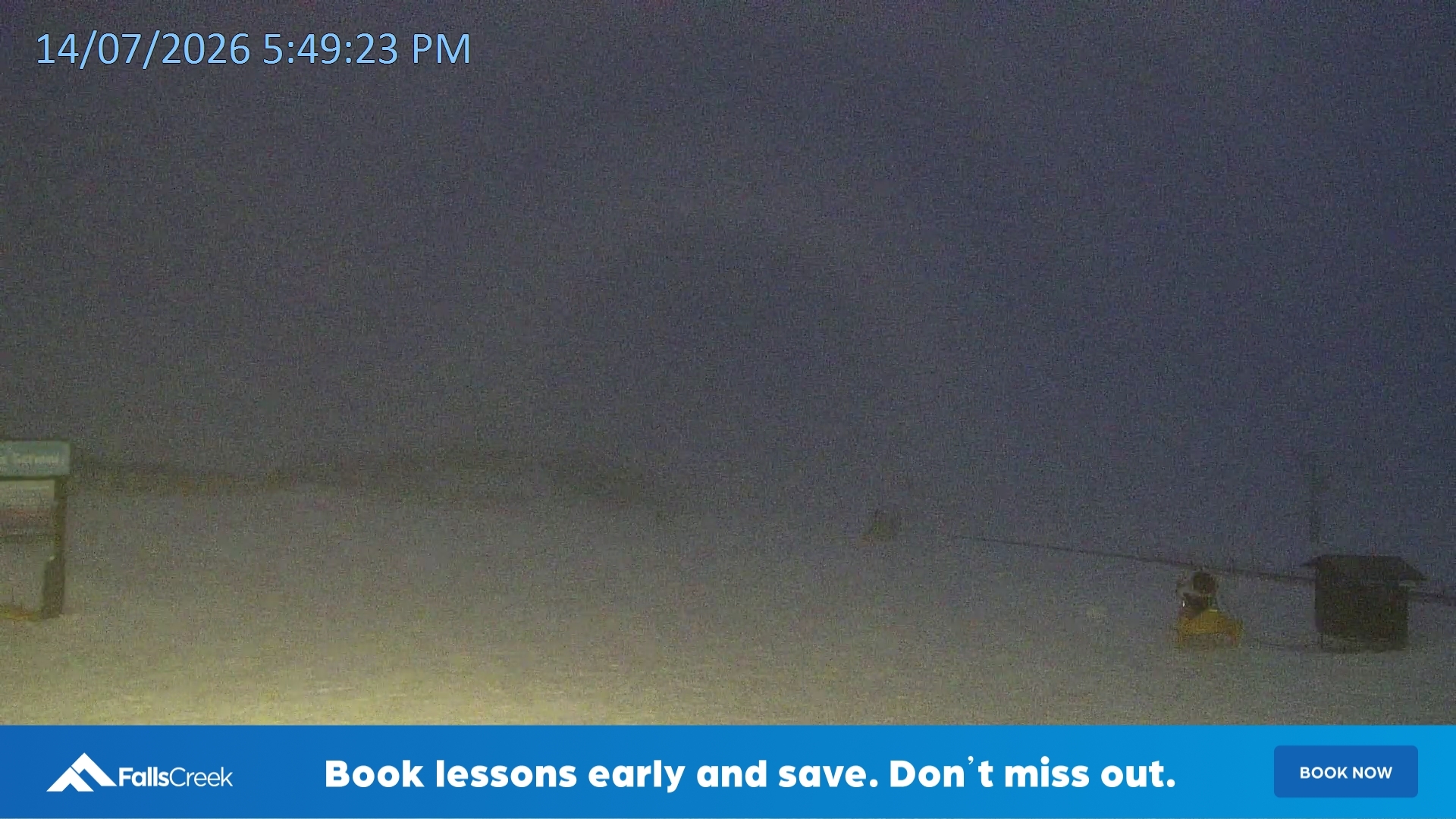 Falls Creek Mouse Trap snow cam captured at 14 July 2026 at 5:50 pm AEST