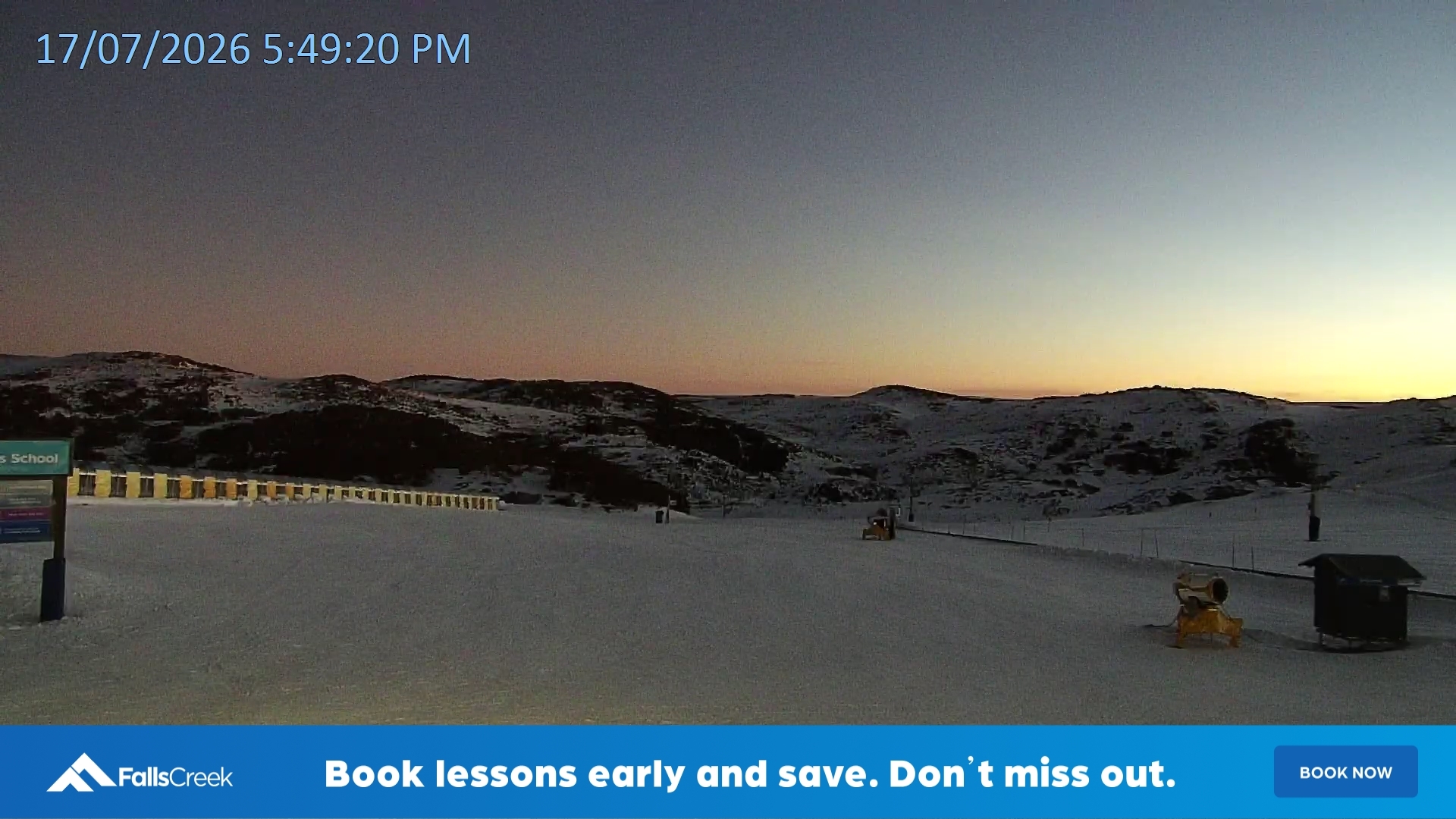 Falls Creek Mouse Trap snow cam captured at 17 July 2026 at 5:53 pm AEST