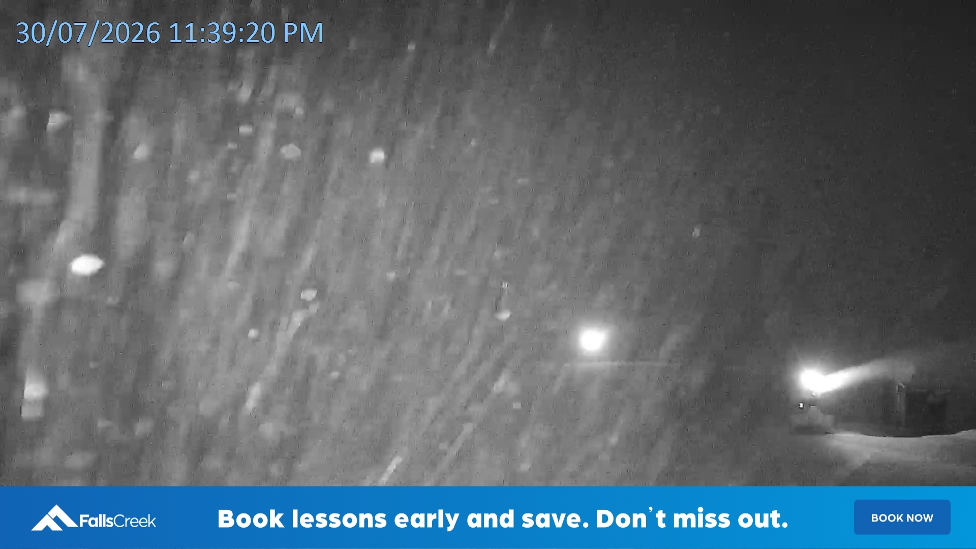Falls Creek Mouse Trap snow cam captured at 30 July 2026 at 11:49 pm AEST
