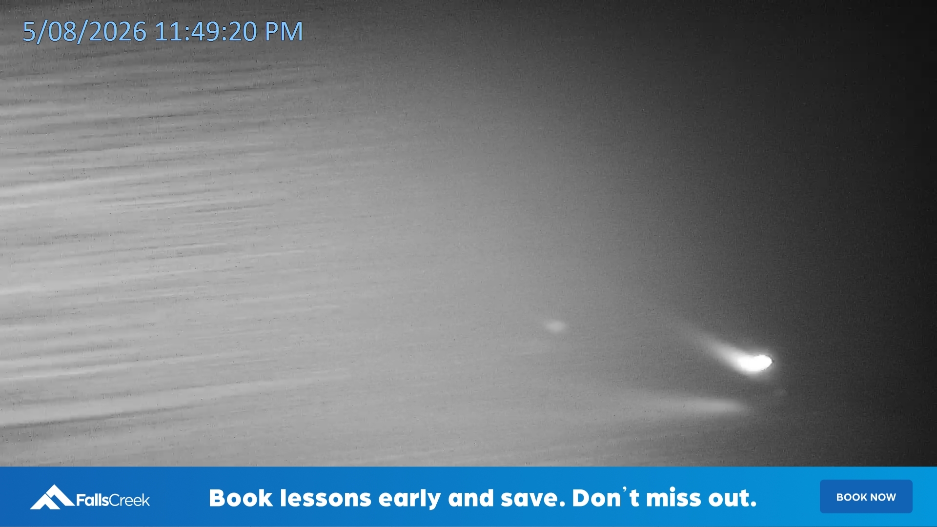 Falls Creek Mouse Trap snow cam captured at 5 August 2026 at 11:55 pm AEST
