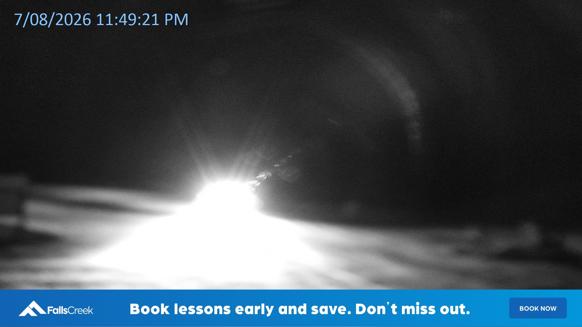 Falls Creek Mouse Trap snow cam captured at 7 August 2026 at 11:56 pm AEST