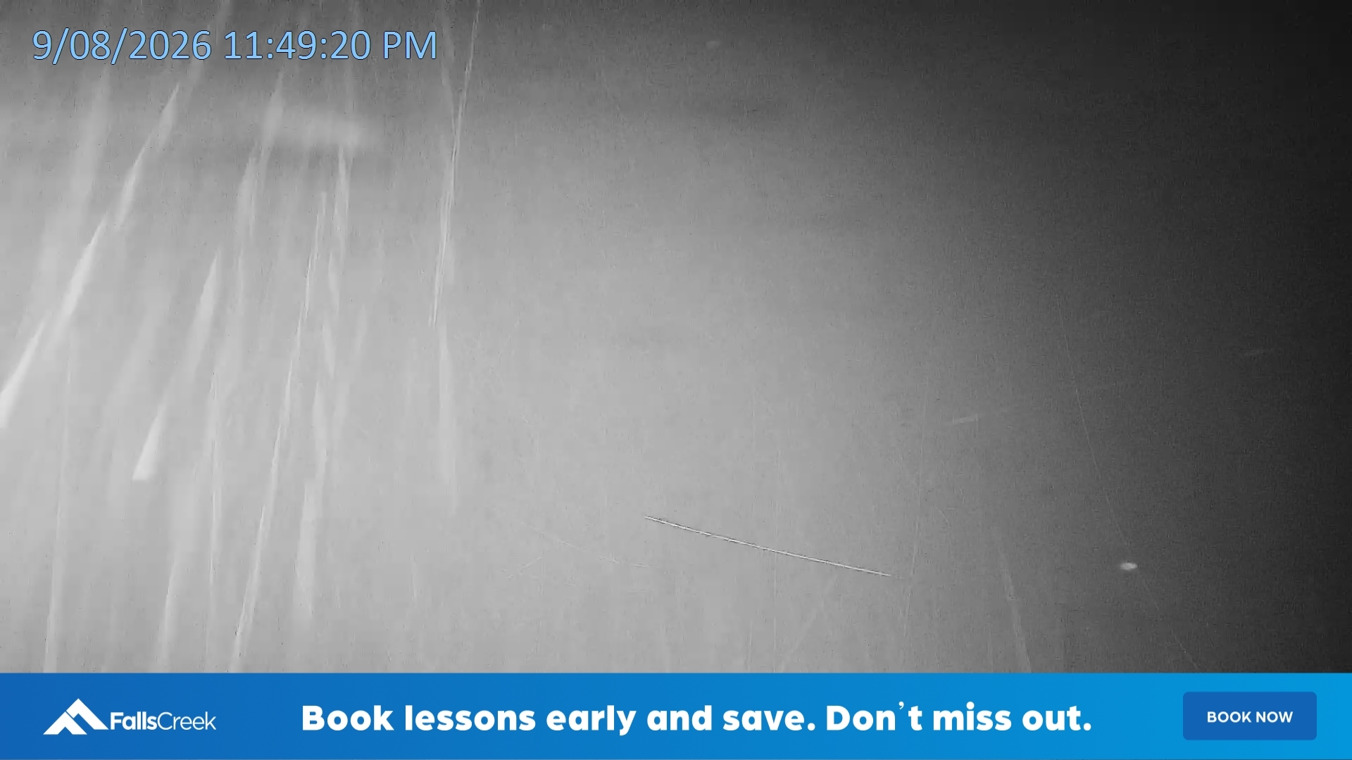 Falls Creek Mouse Trap snow cam captured at 9 August 2026 at 11:56 pm AEST