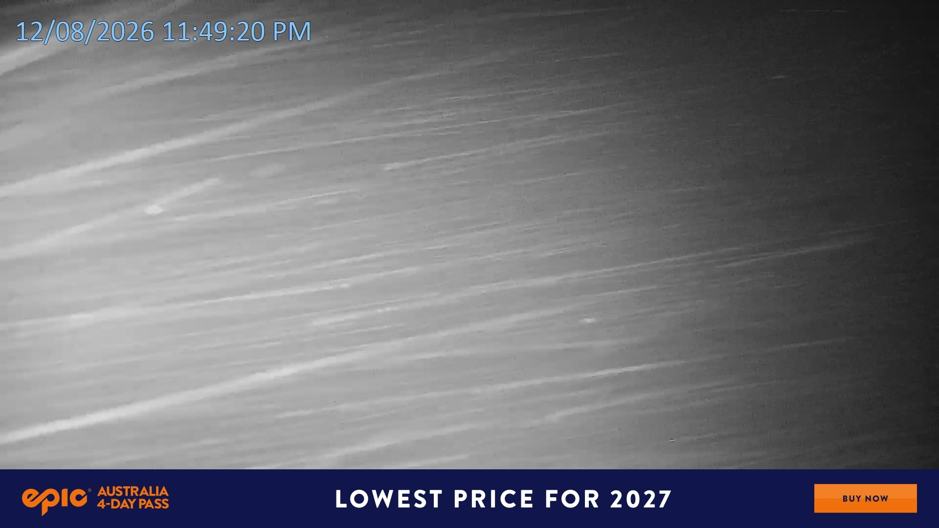 Falls Creek Mouse Trap snow cam captured at 12 August 2026 at 11:52 pm AEST