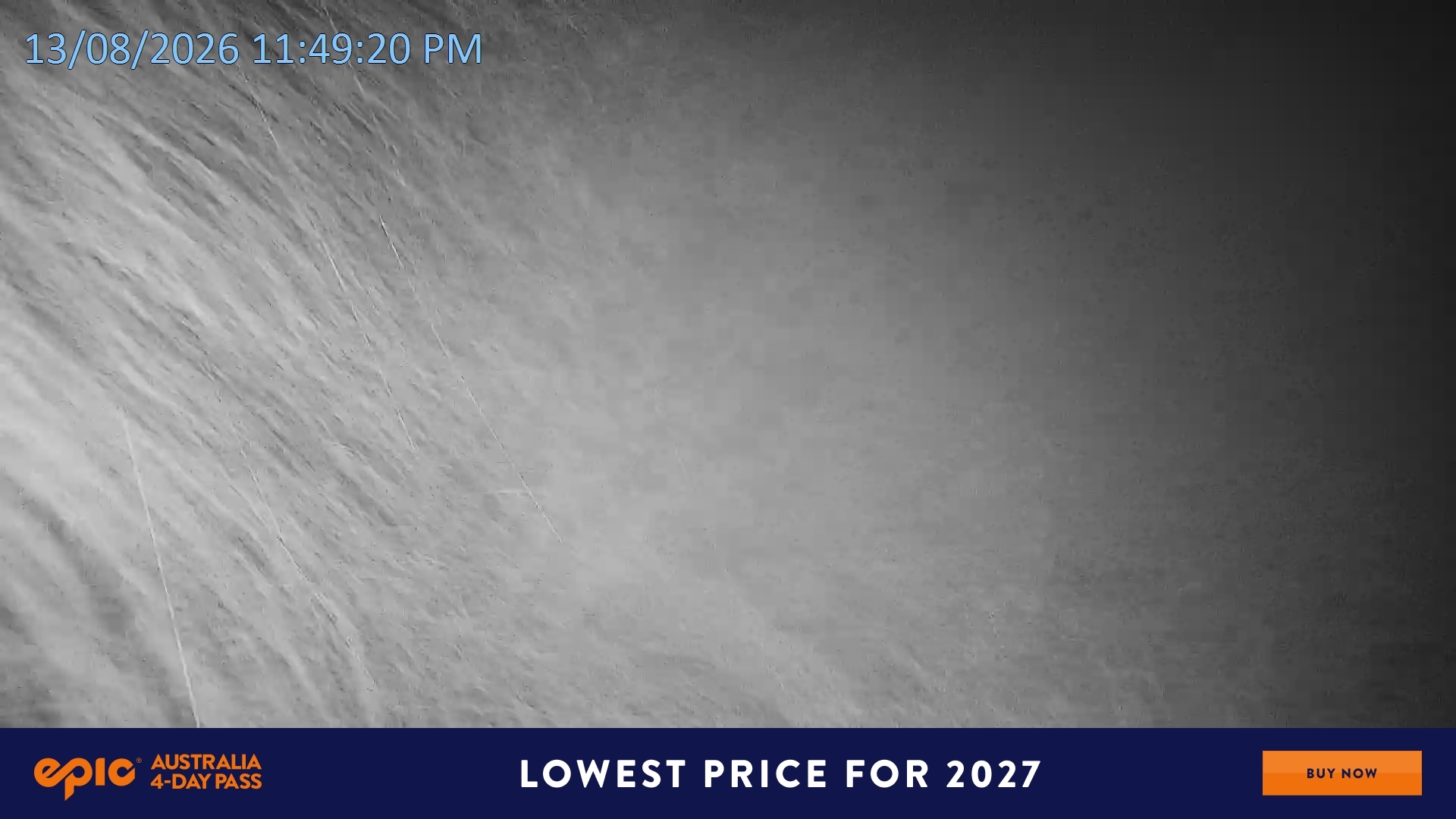 Falls Creek Mouse Trap snow cam captured at 13 August 2026 at 11:54 pm AEST