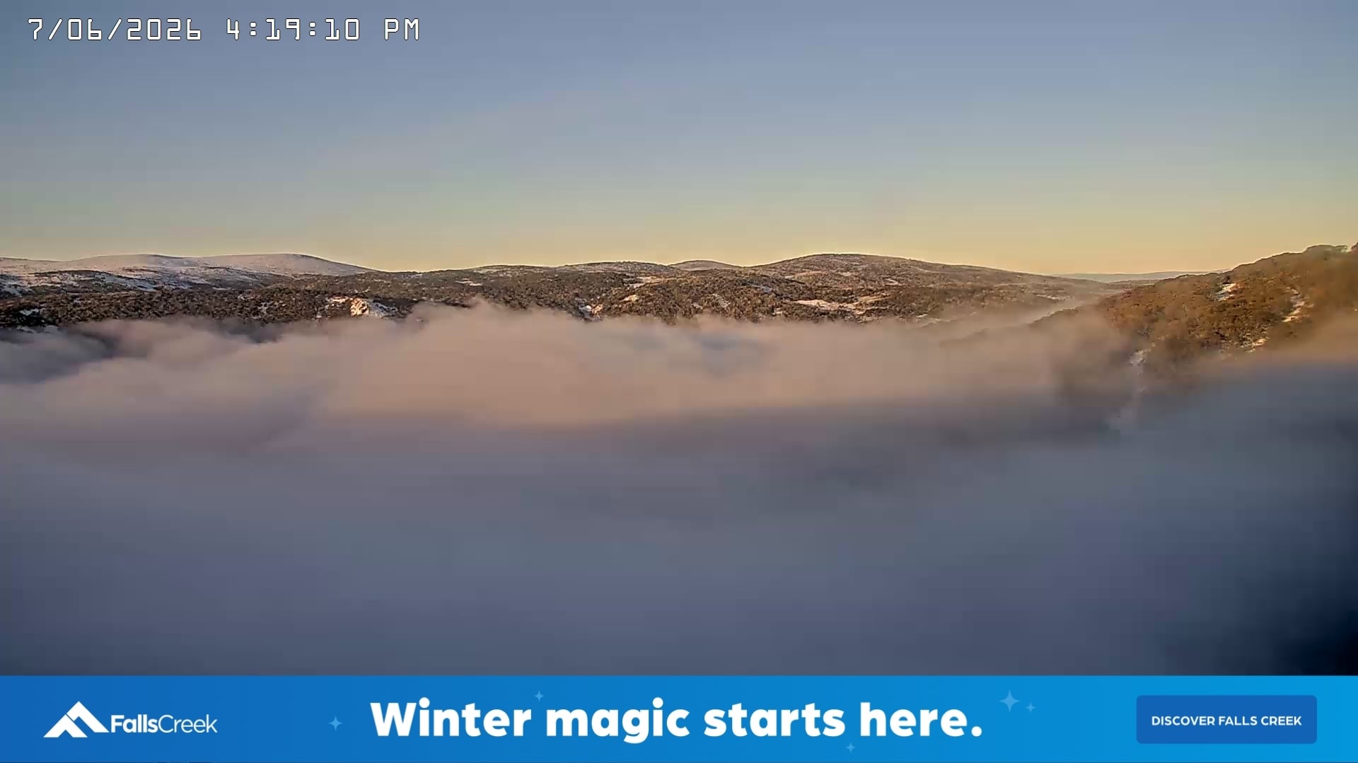 Falls Creek Village snow cam captured at 7 June 2026, 6:23 am