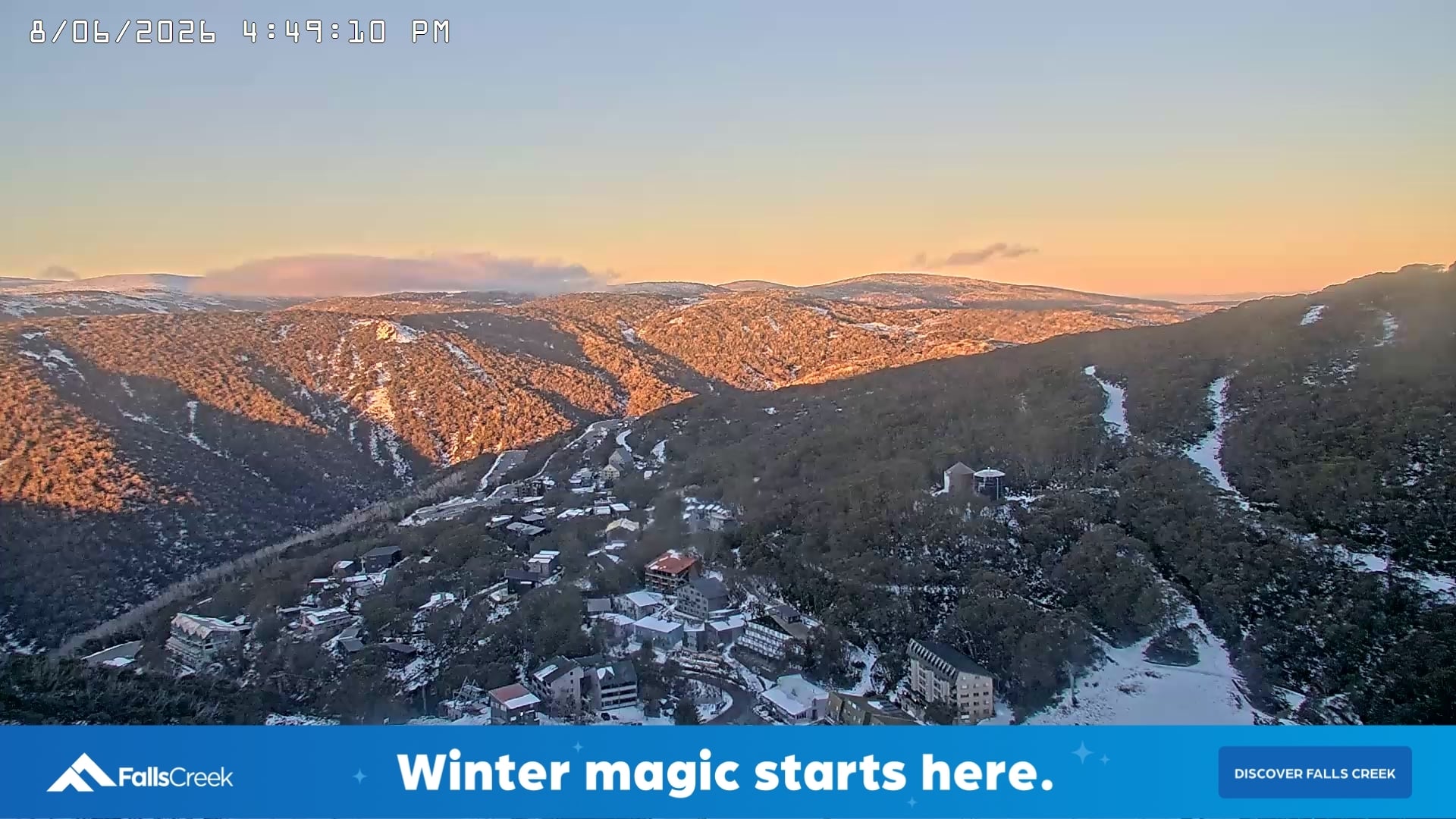 Falls Creek Village snow cam captured at 8 June 2026, 6:52 am