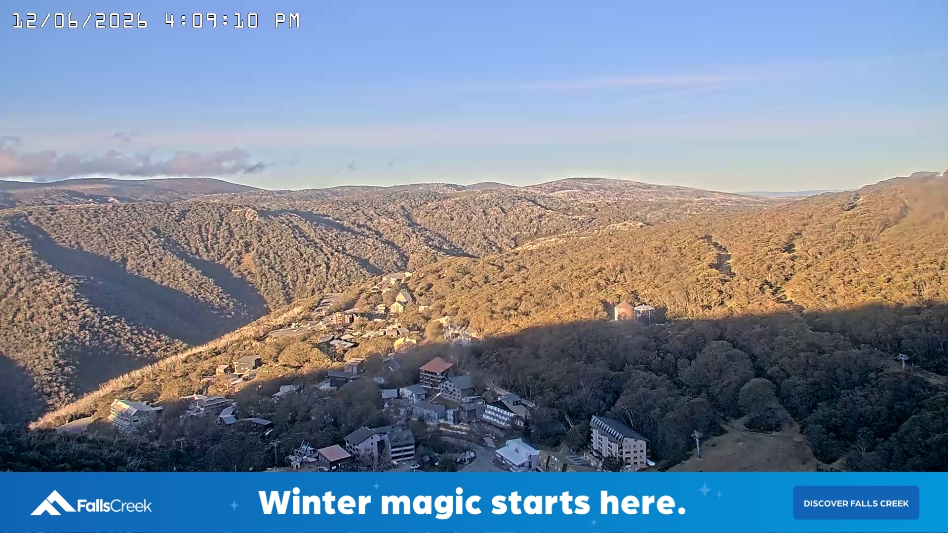 Falls Creek Village snow cam captured at 12 June 2026, 6:10 am