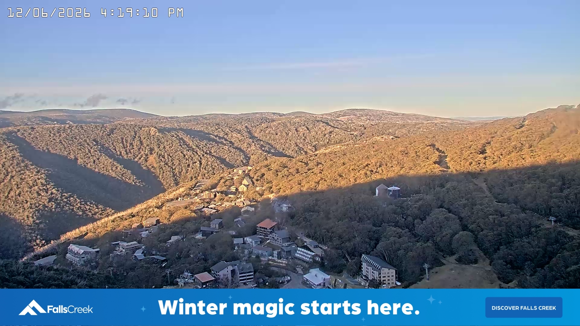 Falls Creek Village snow cam captured at 12 June 2026, 6:22 am