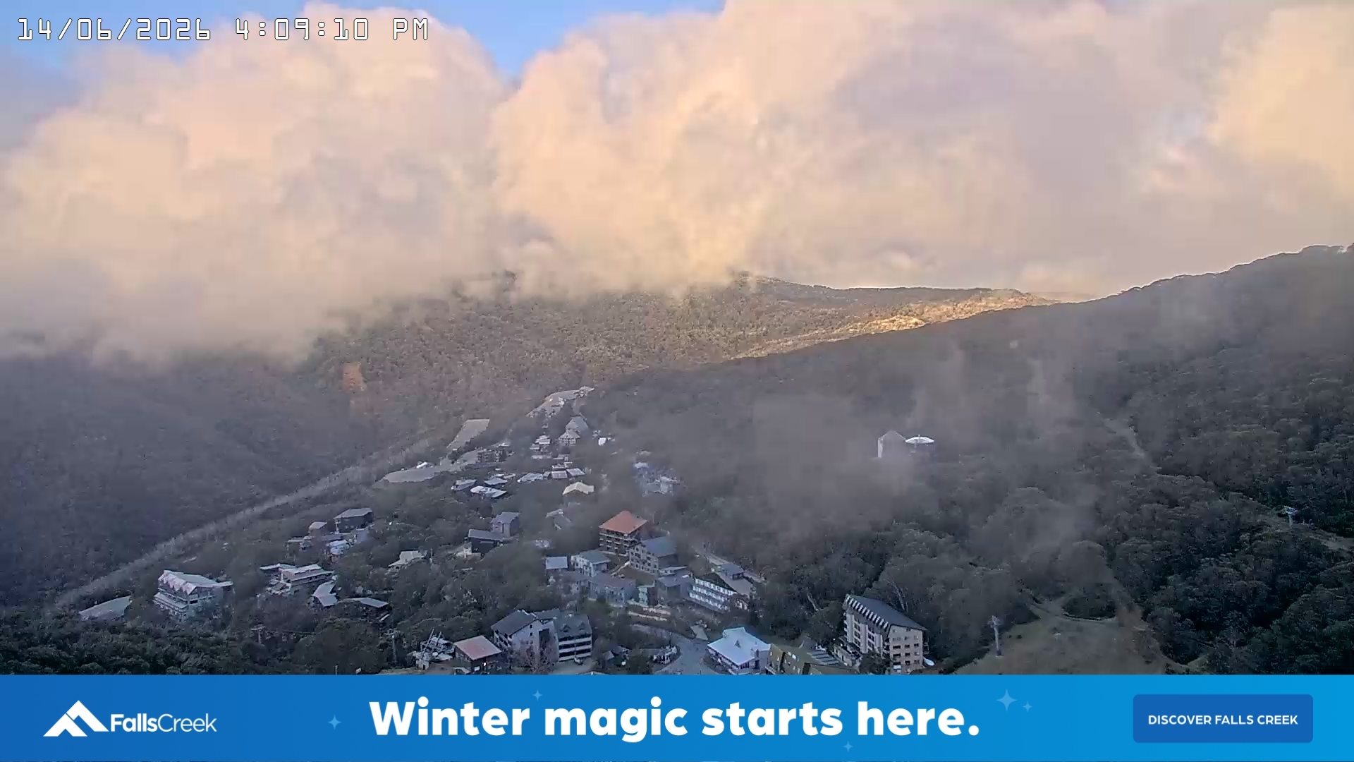Falls Creek Village snow cam captured at 14 June 2026, 6:11 am