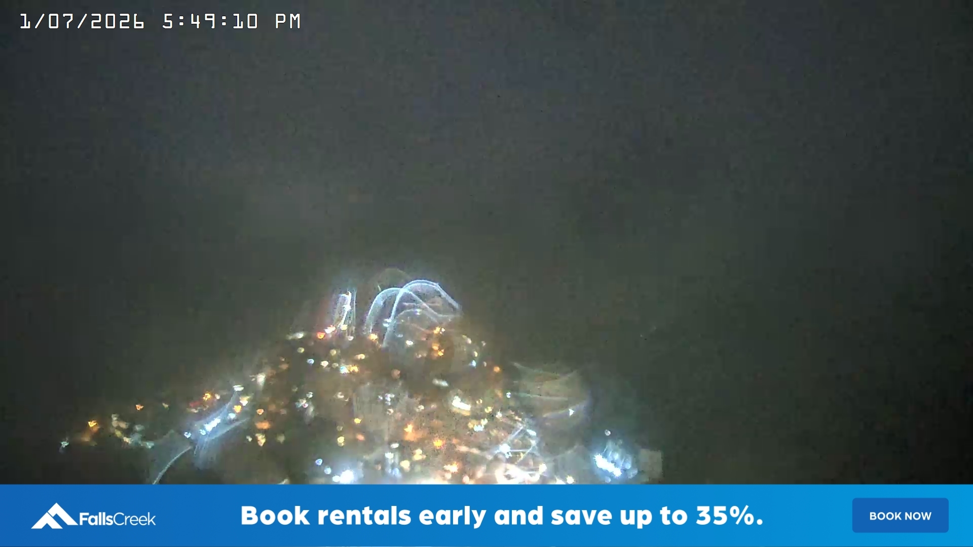 Falls Creek Village View snow cam captured at 1 July 2026 at 5:52 pm AEST