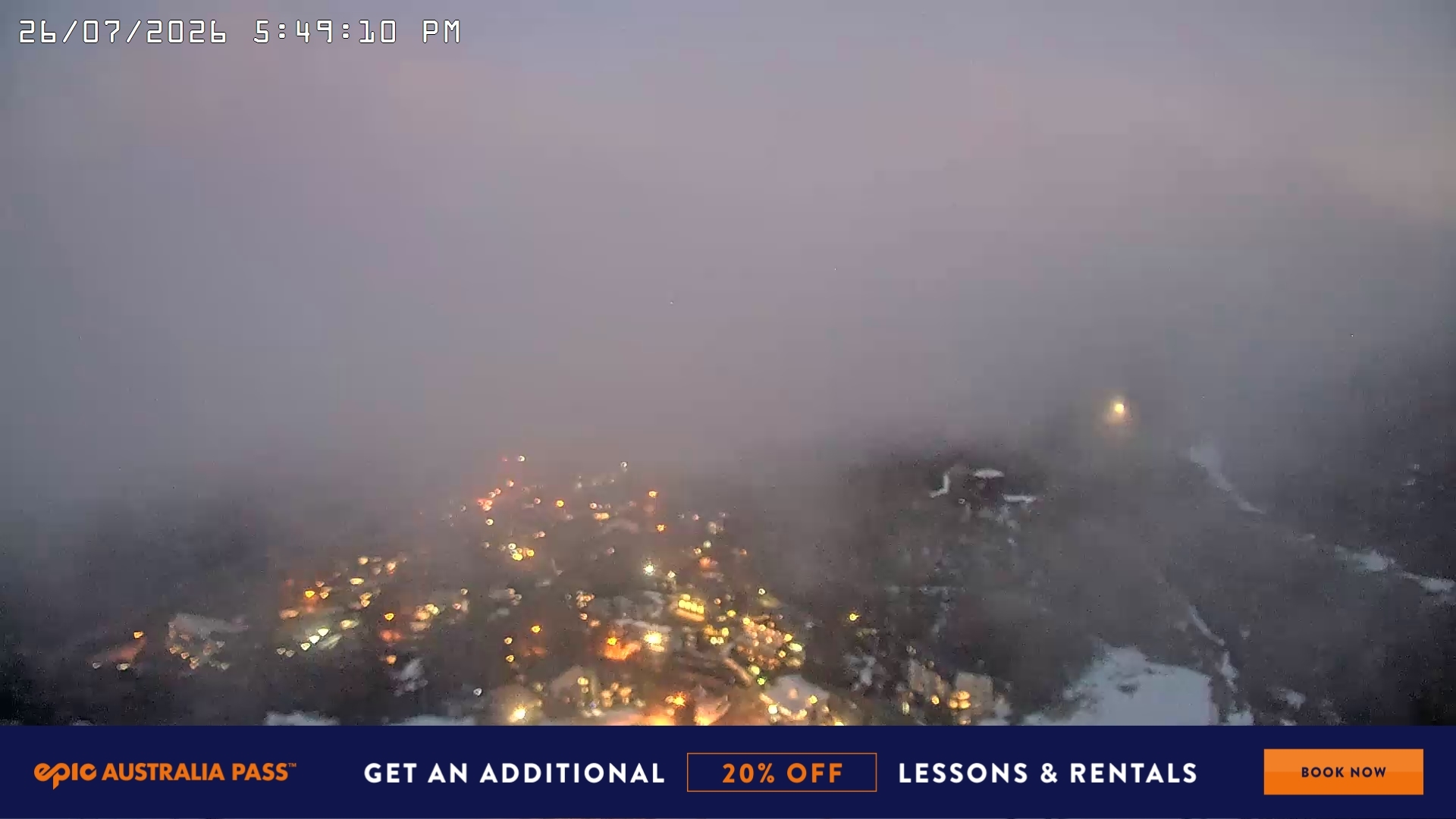 Falls Creek Village View snow cam captured at 26 July 2026 at 5:52 pm AEST