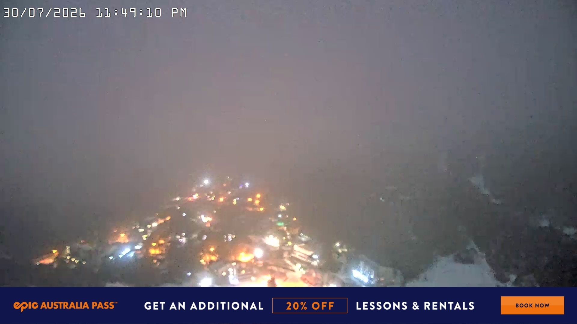 Falls Creek Village View snow cam captured at 30 July 2026 at 11:58 pm AEST