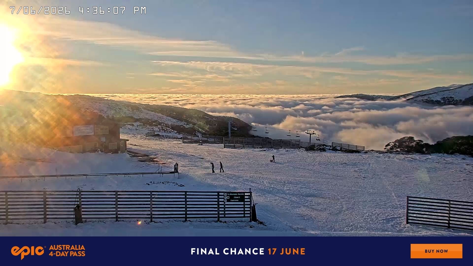Falls Creek Cloud 9 snow cam captured at 7 June 2026, 6:45 am