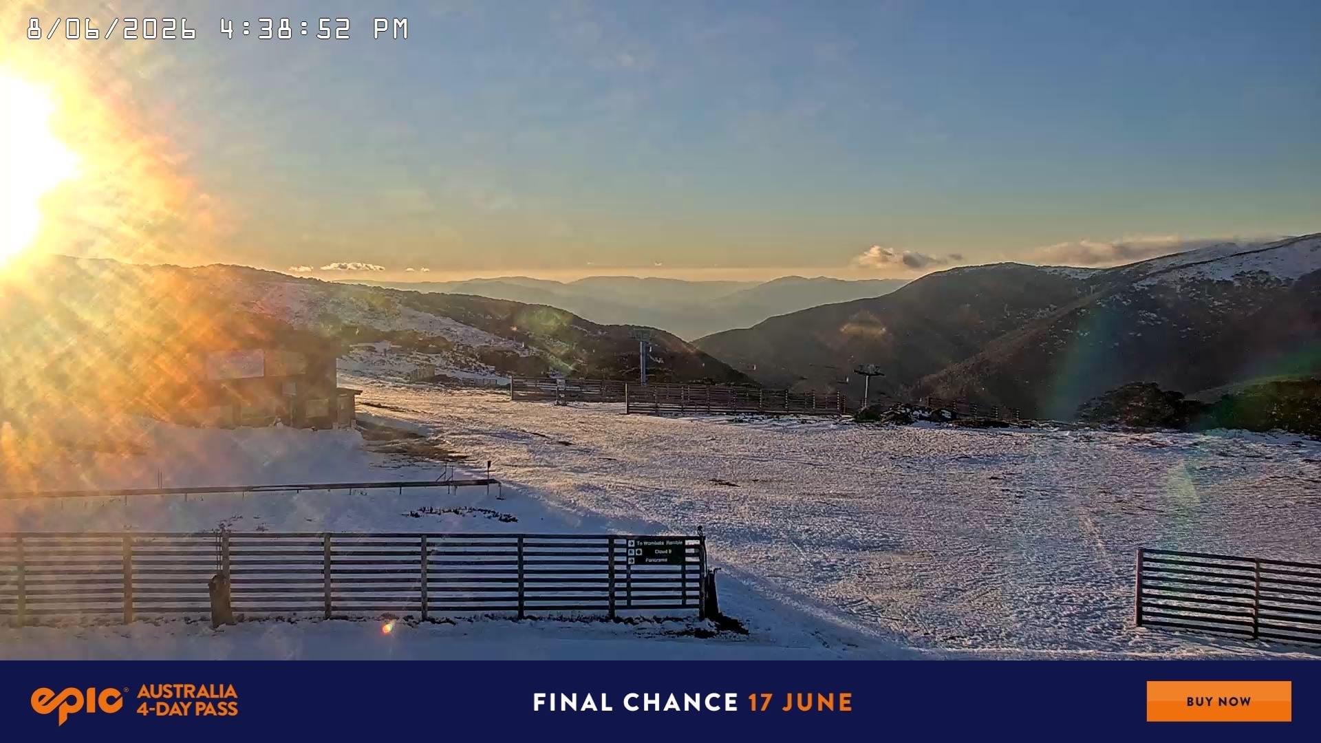Falls Creek Cloud 9 snow cam captured at 8 June 2026, 6:46 am