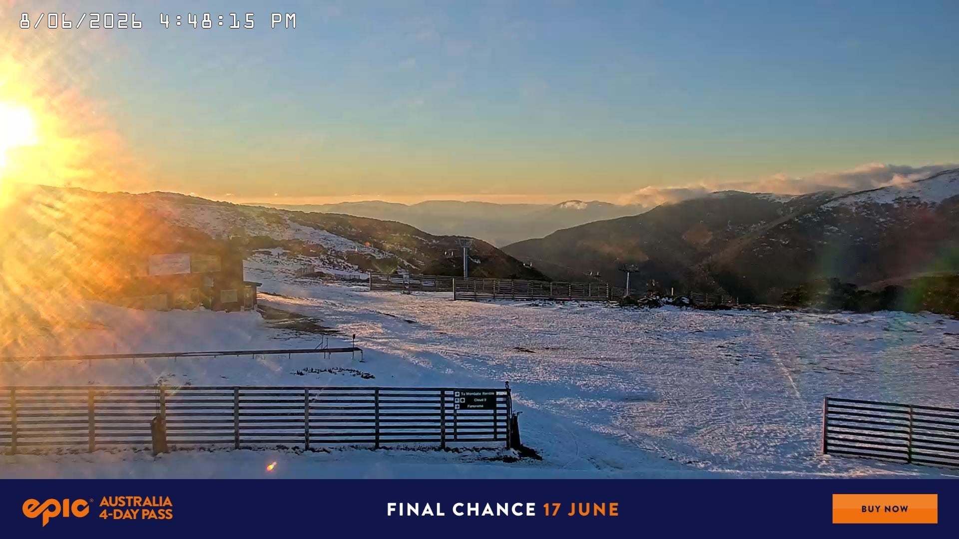 Falls Creek Cloud 9 snow cam captured at 8 June 2026, 6:52 am