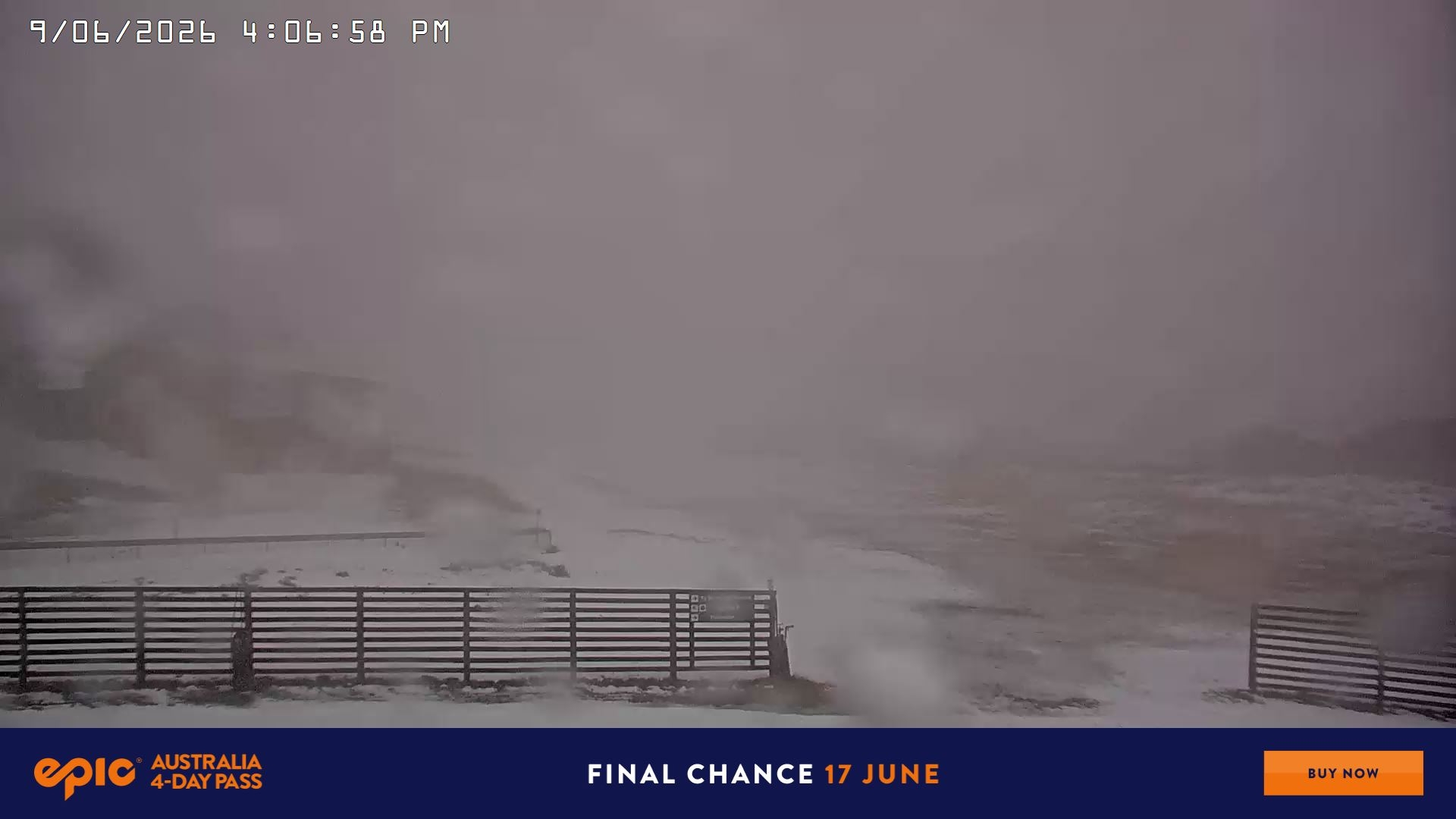 Falls Creek Cloud 9 snow cam captured at 9 June 2026, 6:14 am