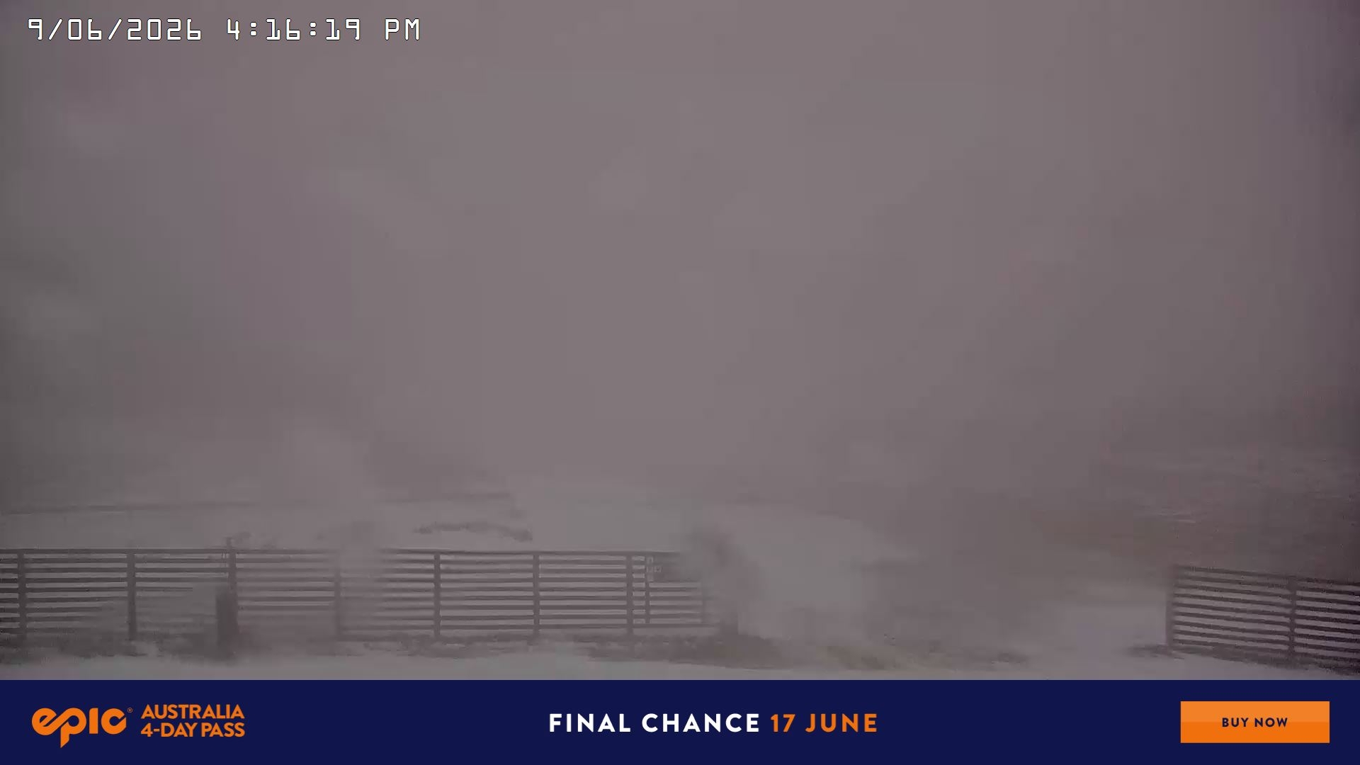 Falls Creek Cloud 9 snow cam captured at 9 June 2026, 6:20 am