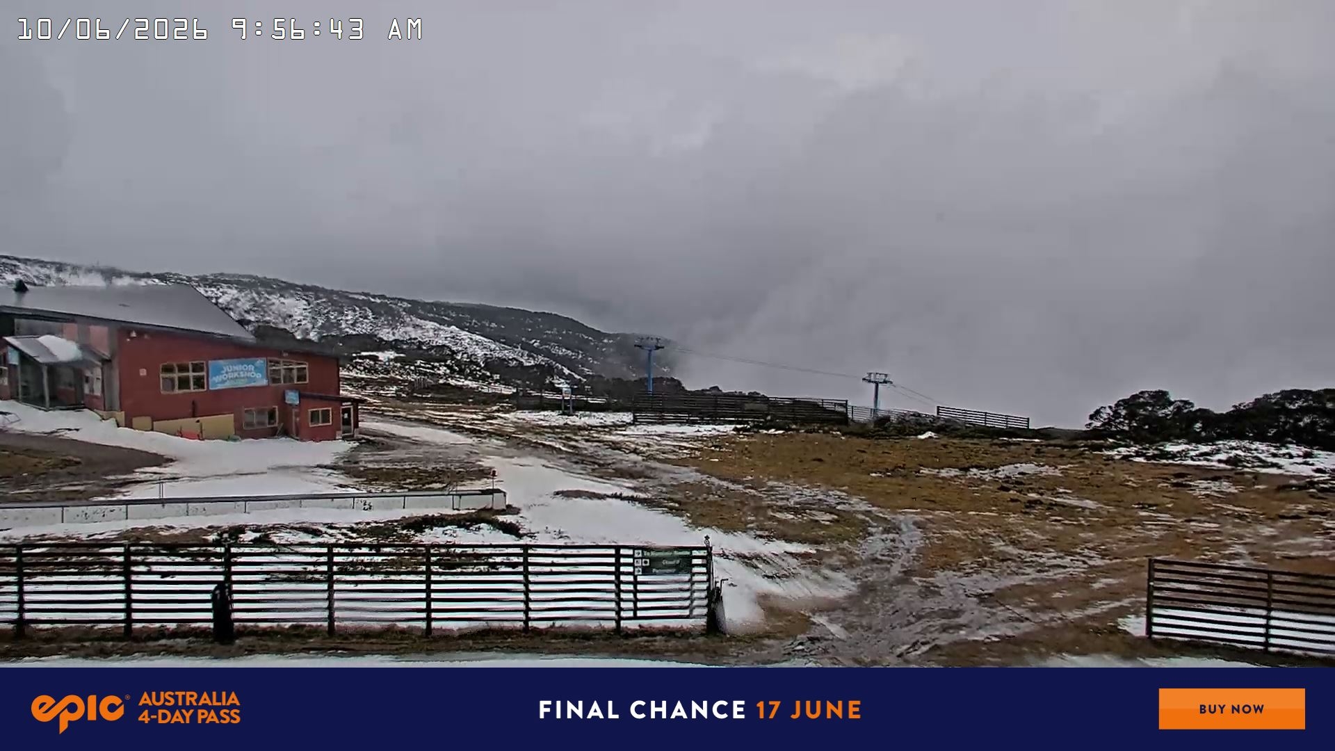 Falls Creek Cloud 9 snow cam captured at 10 June 2026, 12:05 am