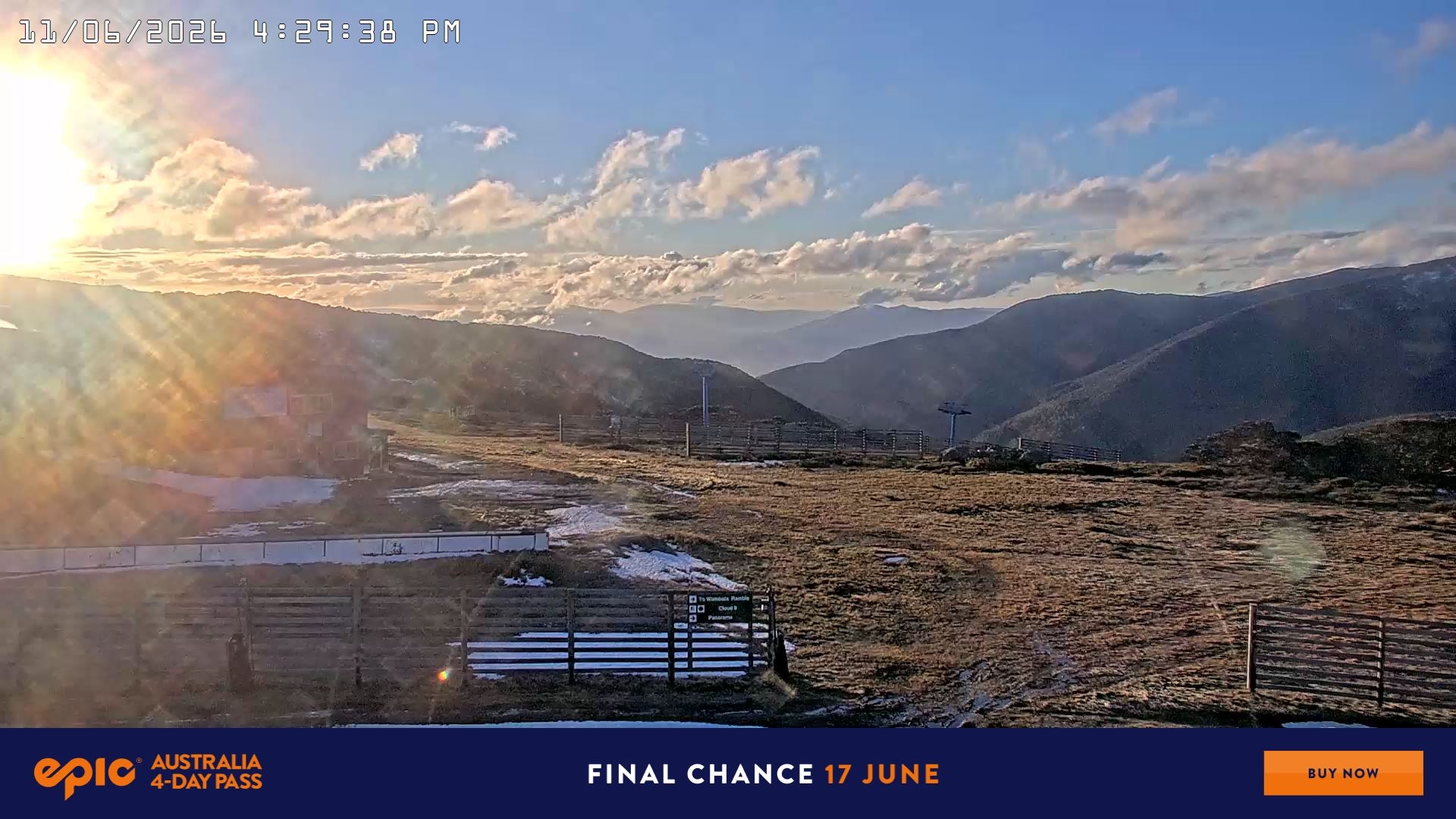 Falls Creek Cloud 9 snow cam captured at 11 June 2026, 6:32 am