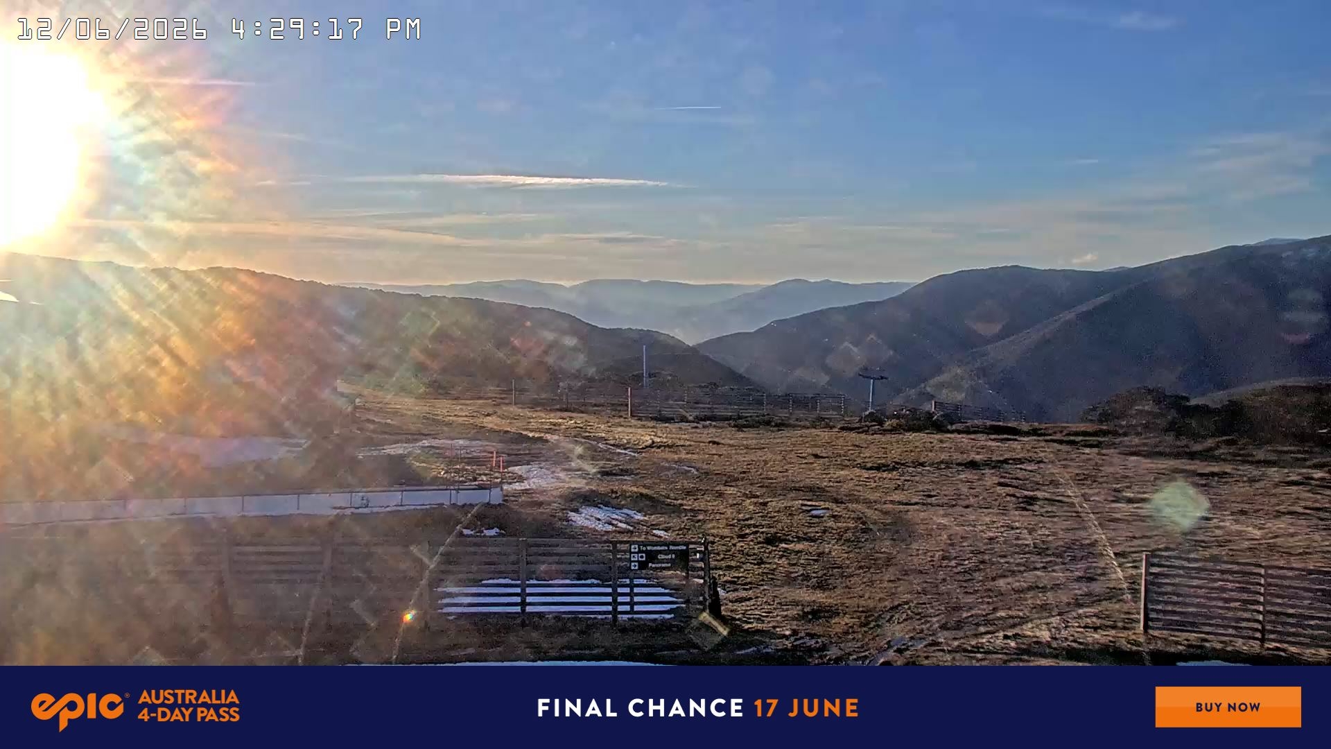 Falls Creek Cloud 9 snow cam captured at 12 June 2026, 6:32 am