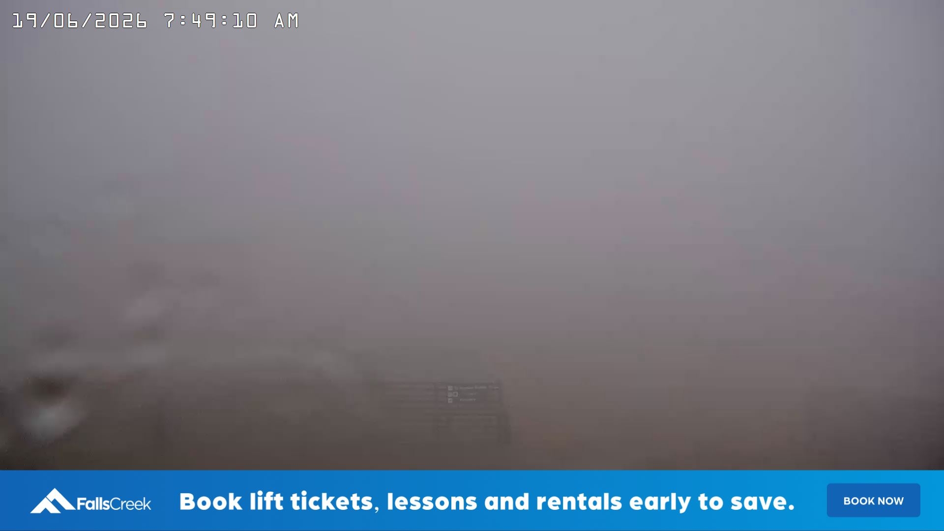 Falls Creek Cloud 9 snow cam captured at 18 June 2026, 9:55 pm