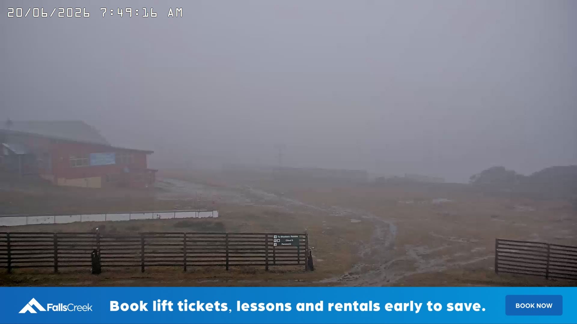 Falls Creek Cloud 9 snow cam captured at 19 June 2026, 9:55 pm