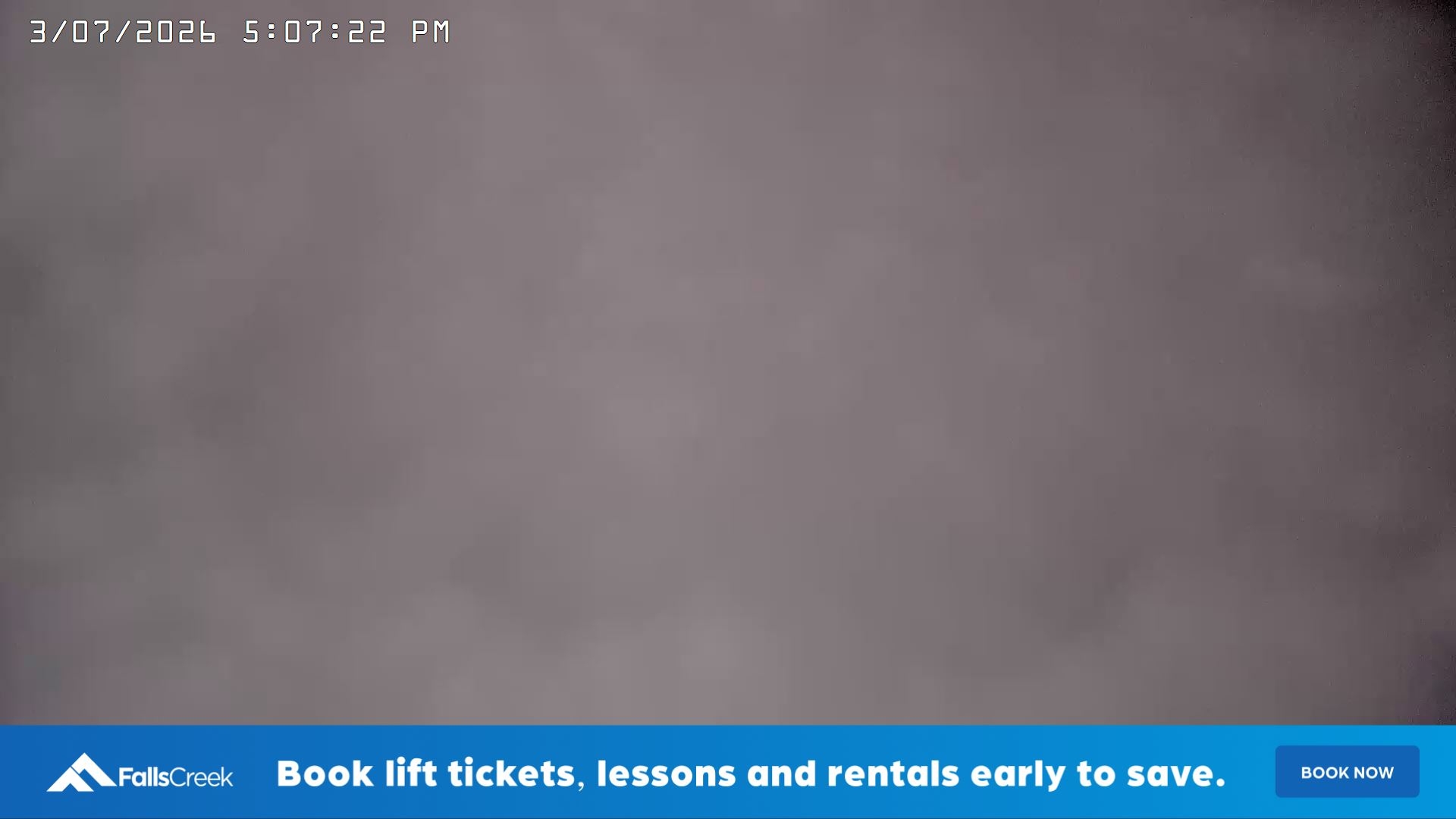 Falls Creek Cloud 9 snow cam captured at 3 July 2026 at 5:17 pm AEST