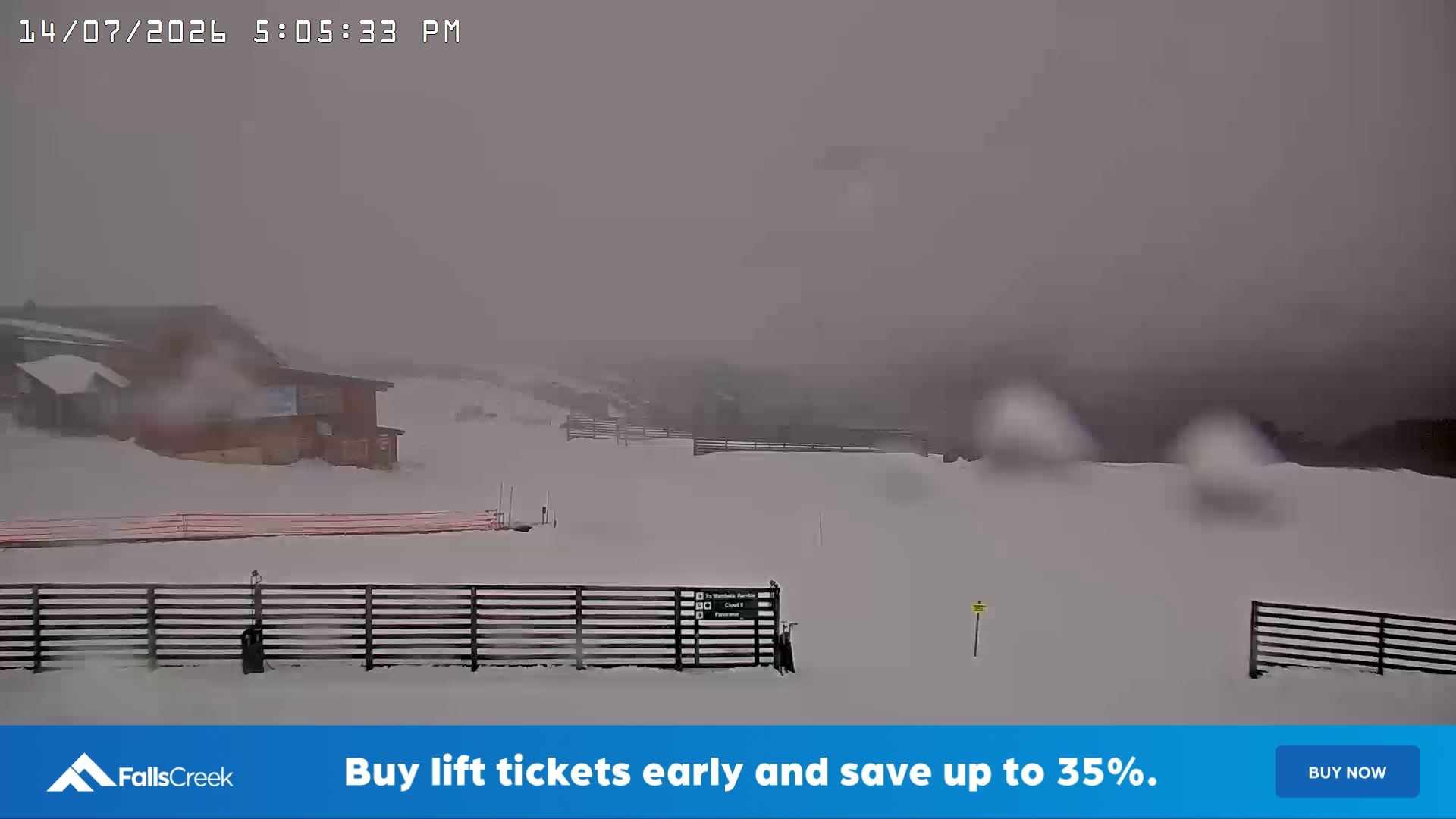 Falls Creek Cloud 9 snow cam captured at 14 July 2026 at 5:17 pm AEST