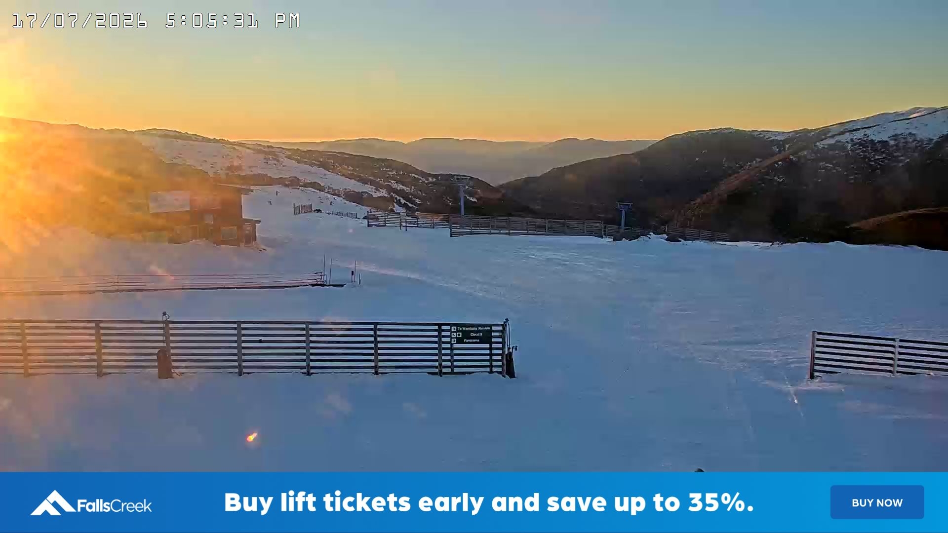 Falls Creek Cloud 9 snow cam captured at 17 July 2026 at 5:20 pm AEST