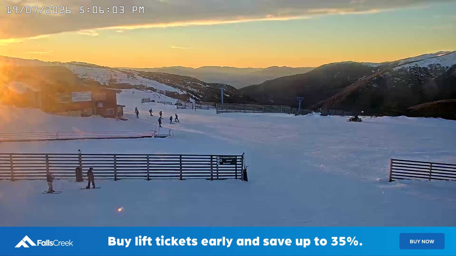 Falls Creek Cloud 9 snow cam captured at 19 July 2026 at 5:11 pm AEST