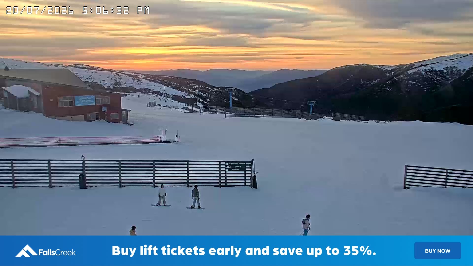 Falls Creek Cloud 9 snow cam captured at 20 July 2026 at 5:12 pm AEST