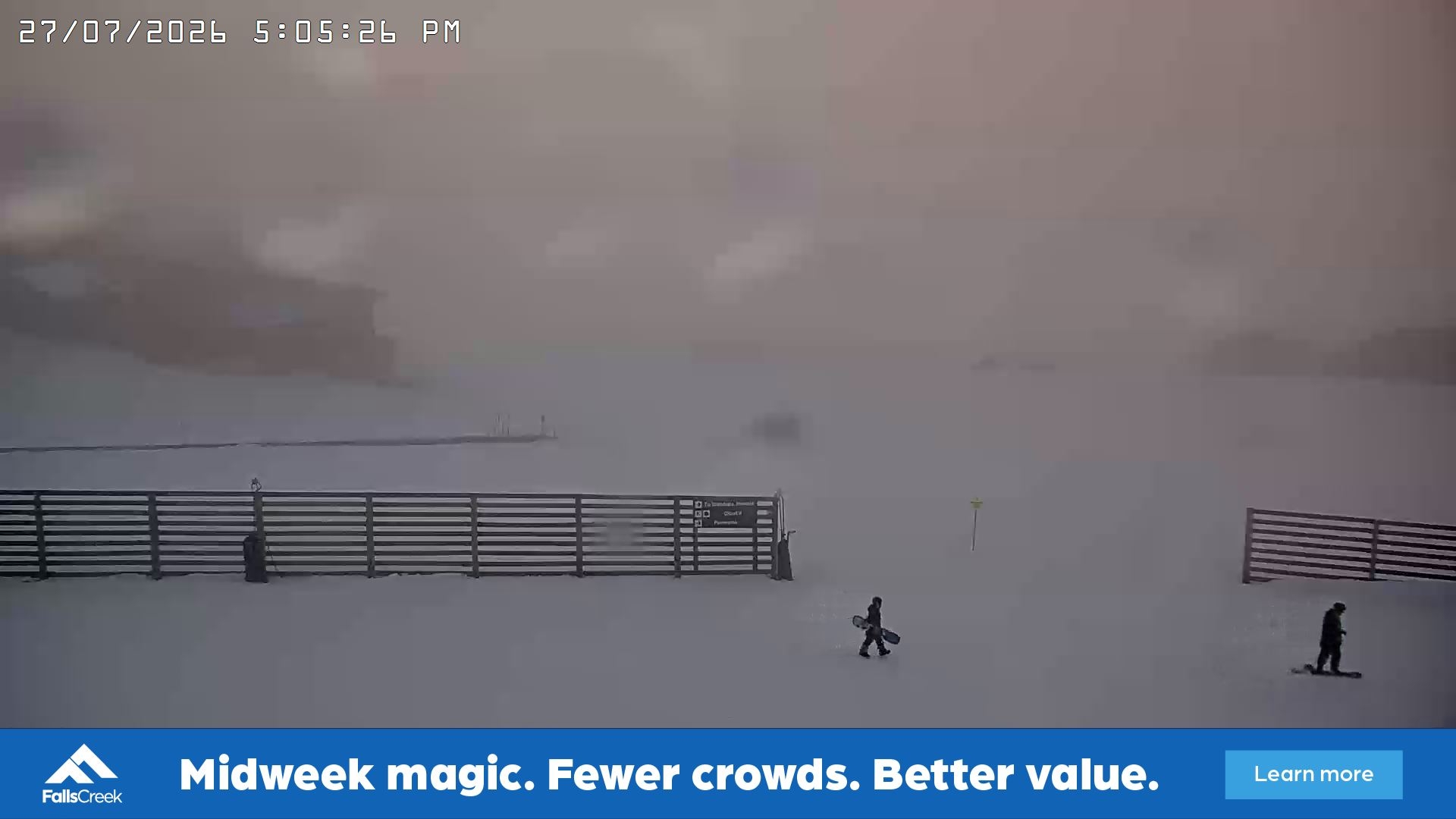 Falls Creek Cloud 9 snow cam captured at 27 July 2026 at 5:10 pm AEST