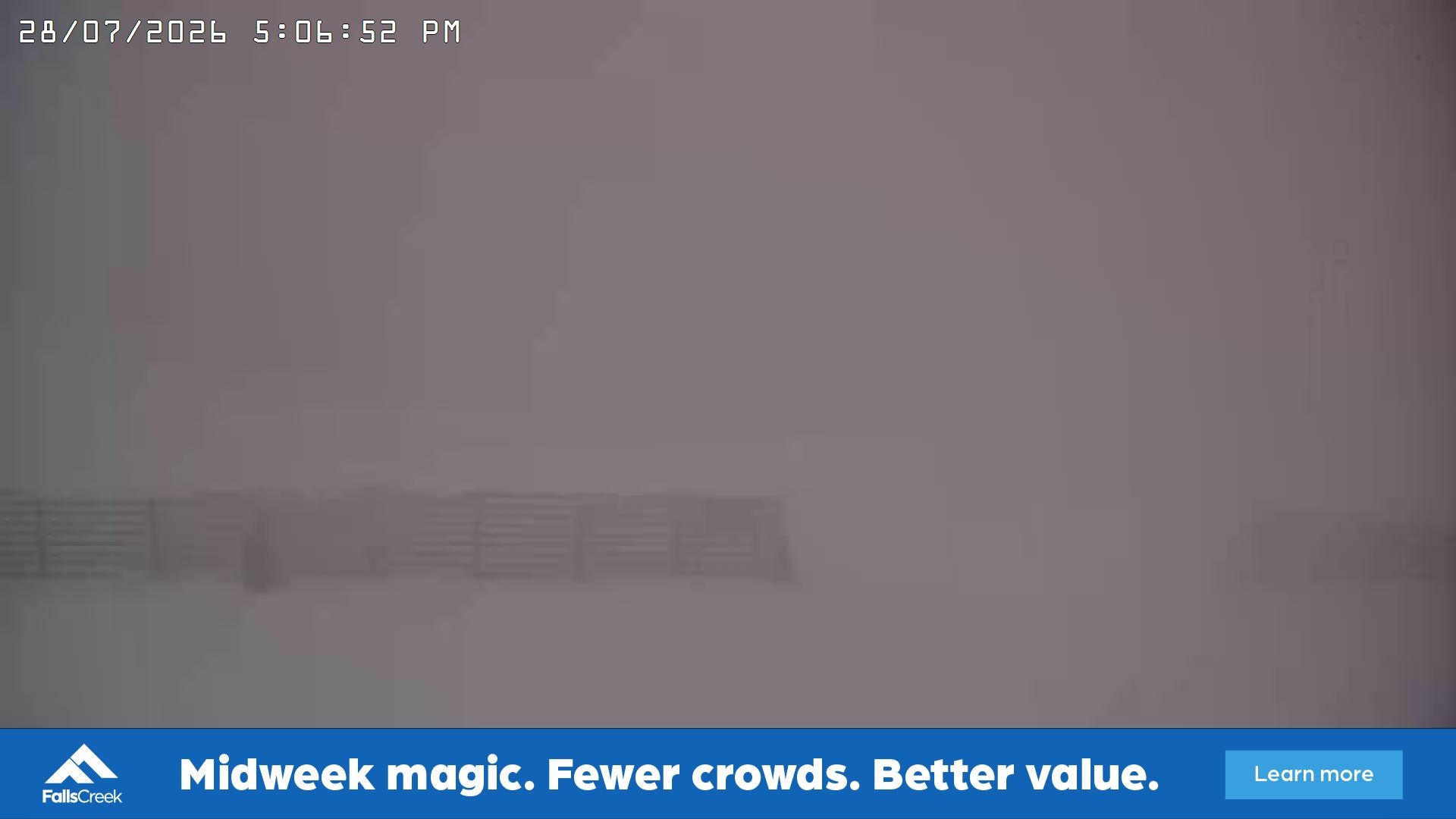 Falls Creek Cloud 9 snow cam captured at 28 July 2026 at 5:11 pm AEST