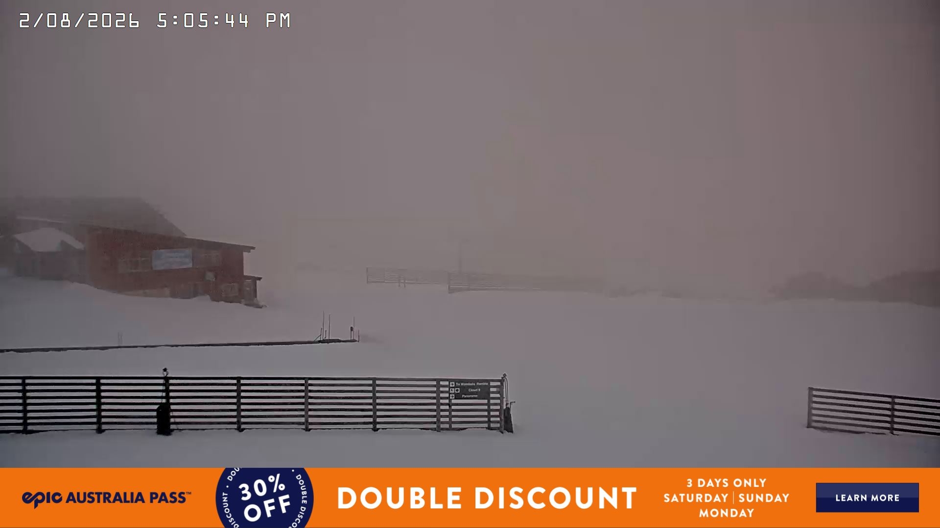 Falls Creek Cloud 9 snow cam captured at 2 August 2026 at 5:11 pm AEST