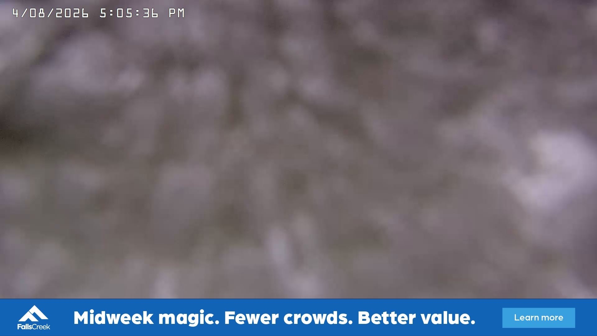 Falls Creek Cloud 9 snow cam captured at 4 August 2026 at 5:15 pm AEST