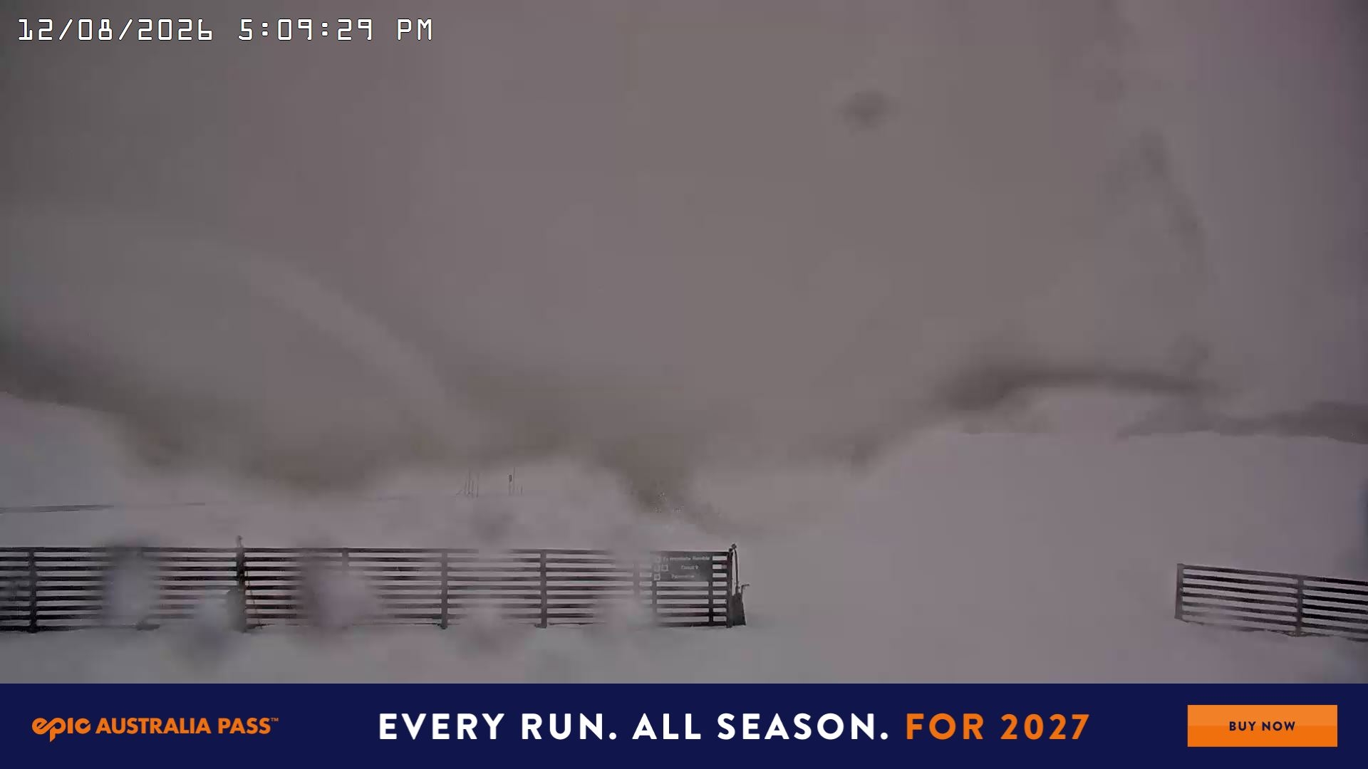 Falls Creek Cloud 9 snow cam captured at 12 August 2026 at 5:16 pm AEST