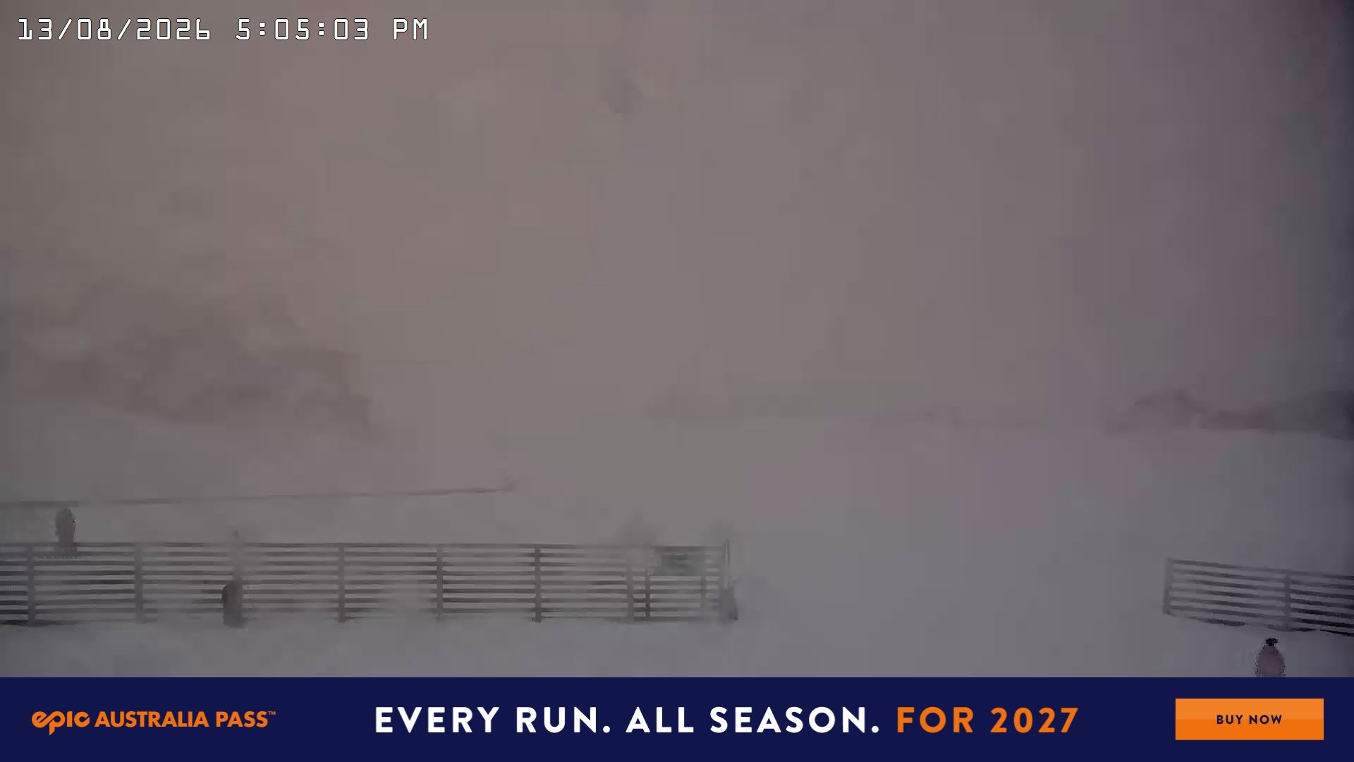 Falls Creek Cloud 9 snow cam captured at 13 August 2026 at 5:18 pm AEST