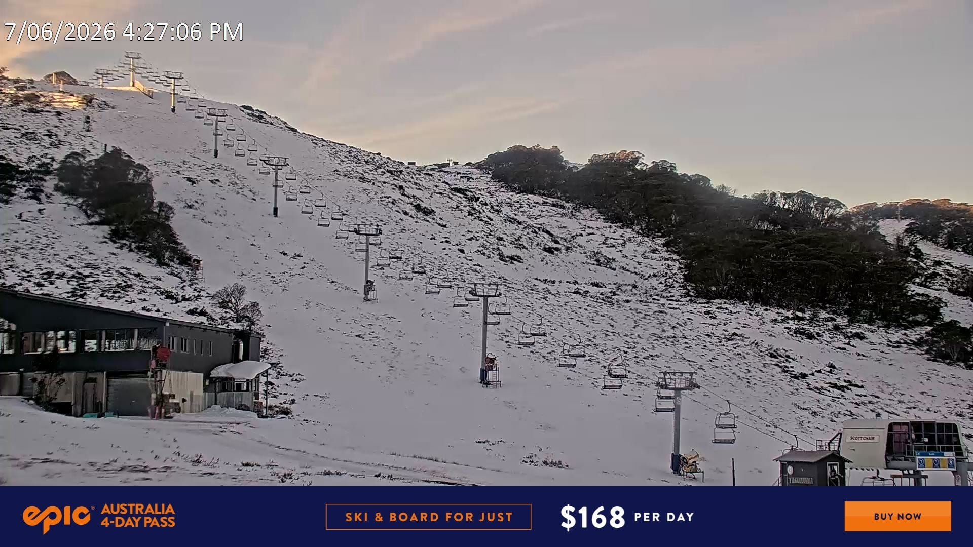 Falls Creek Scotts snow cam captured at 7 June 2026, 6:34 am