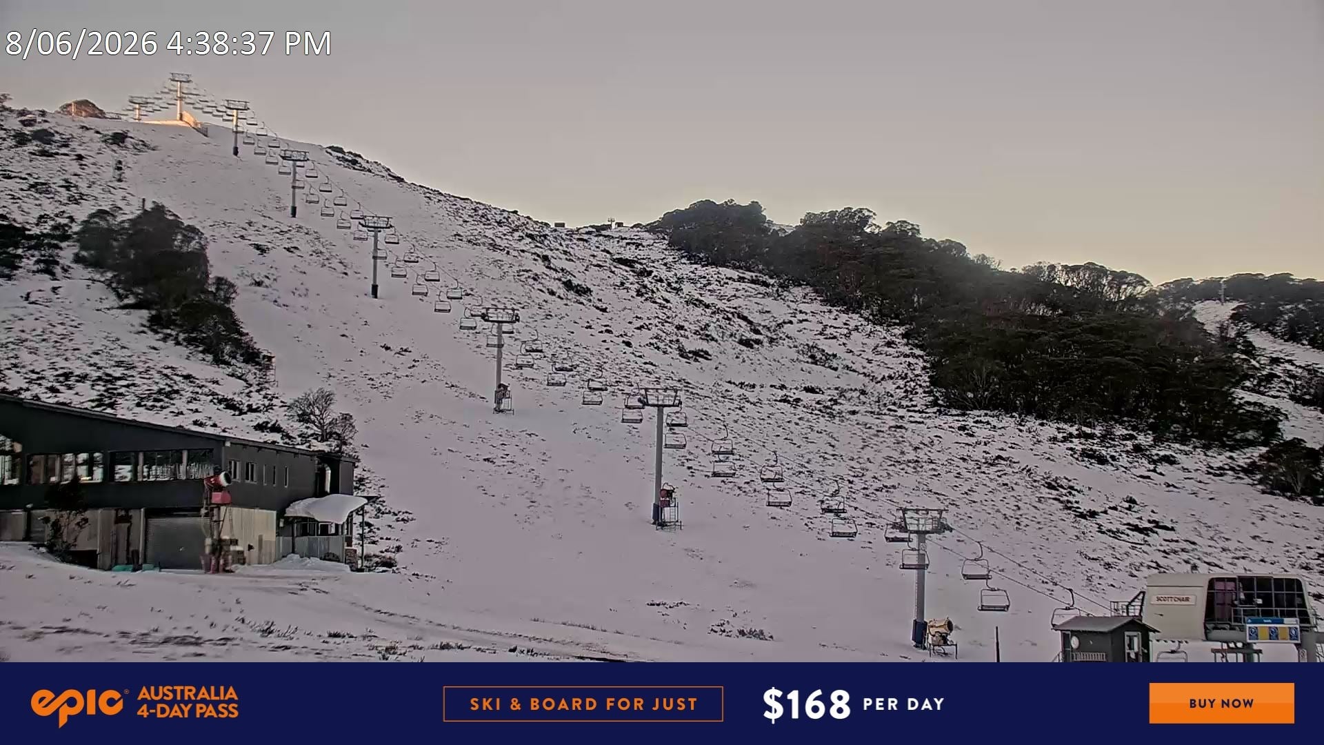 Falls Creek Scotts snow cam captured at 8 June 2026, 6:46 am