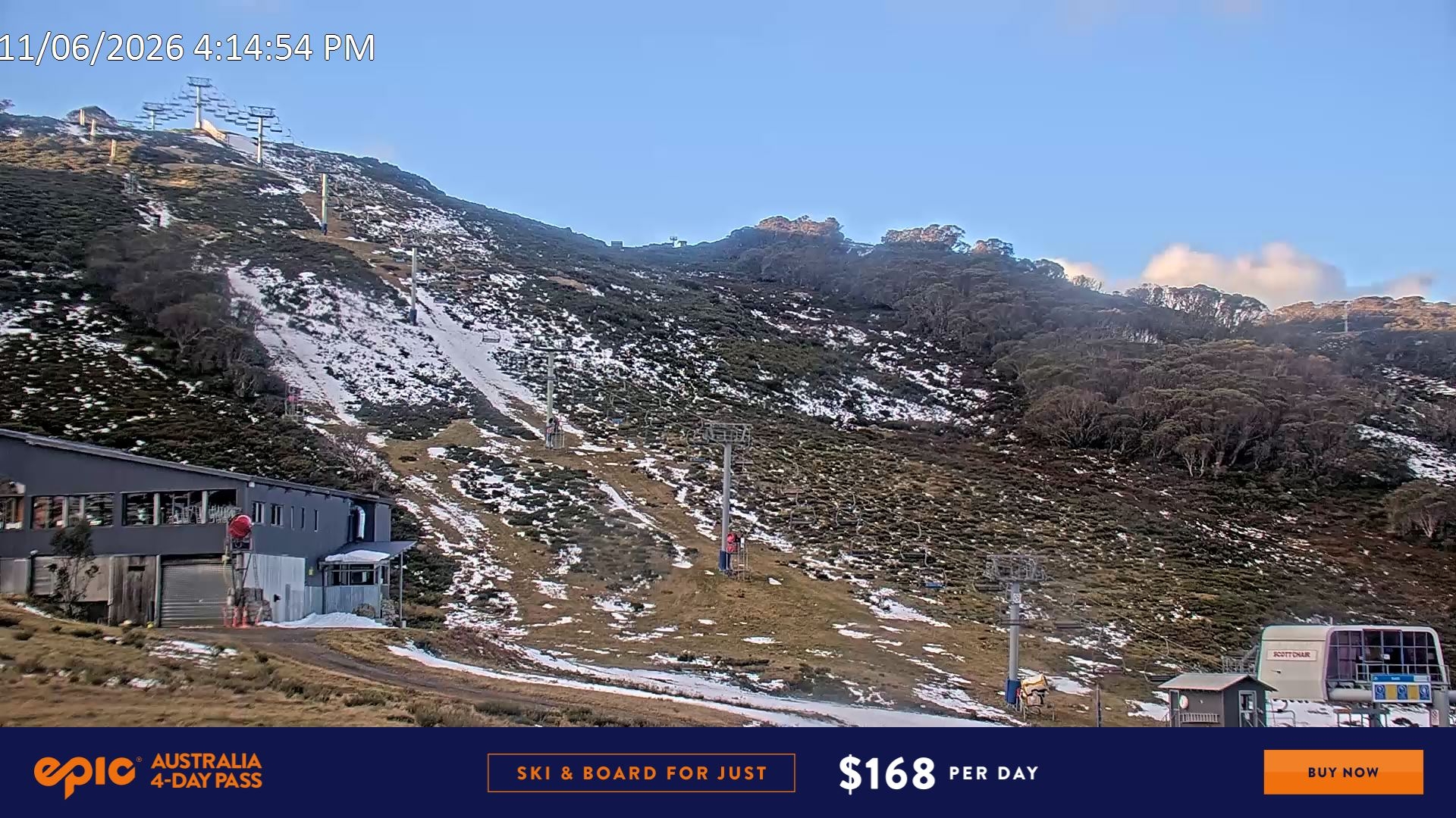 Falls Creek Scotts snow cam captured at 11 June 2026, 6:20 am