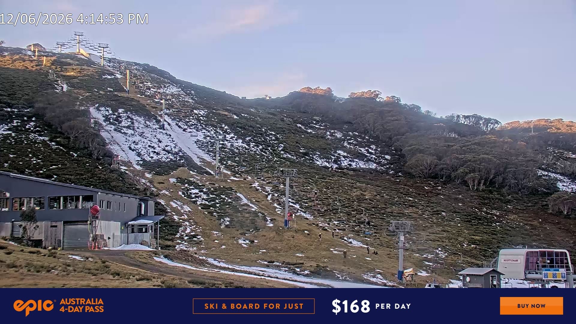 Falls Creek Scotts snow cam captured at 12 June 2026, 6:20 am