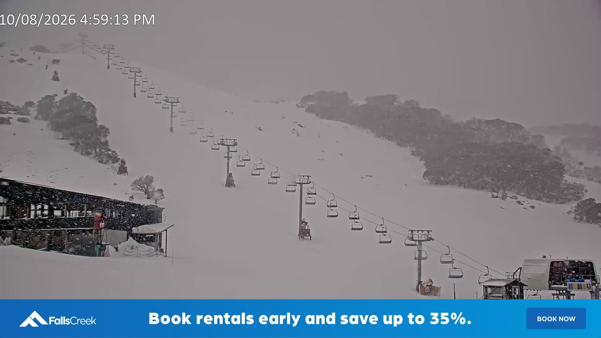 Falls Creek Scott Chair snow cam captured at 10 August 2026 at 5:10 pm AEST